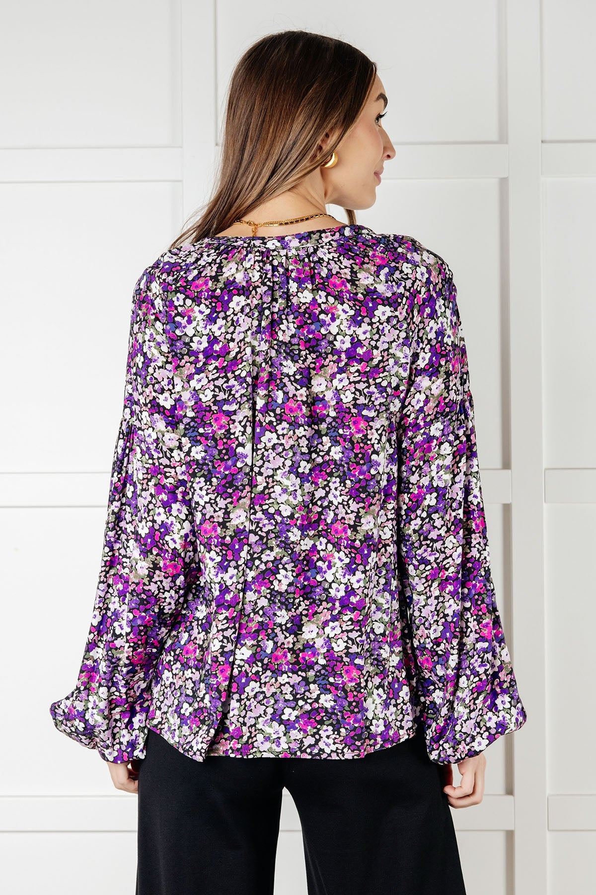 Pulled Together Ditsy Floral Bubble Sleeve Blouse in poplin woven – alternate view 7