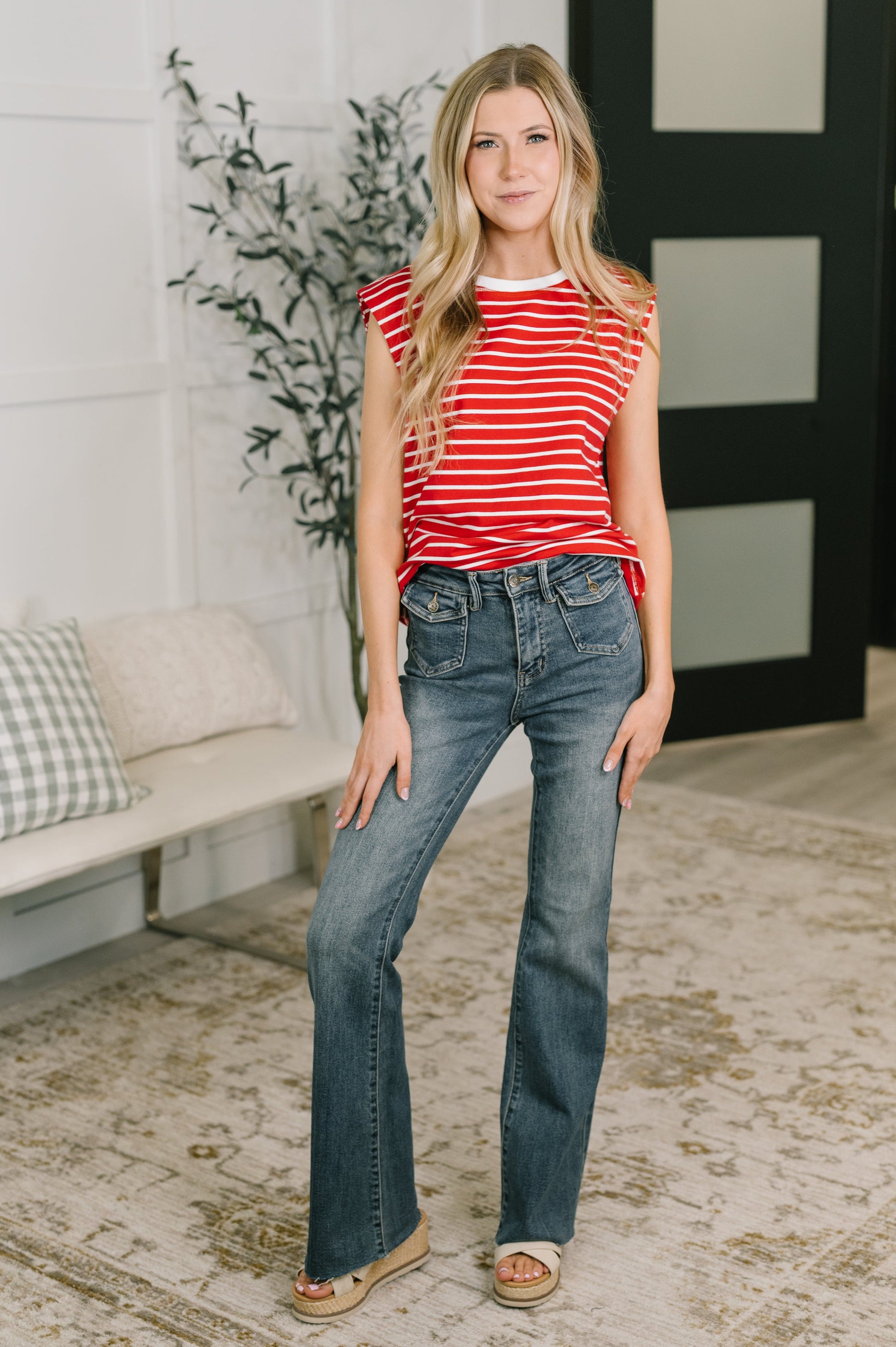 Quite Intimately Striped Muscle Tee in Red – alternate view 4