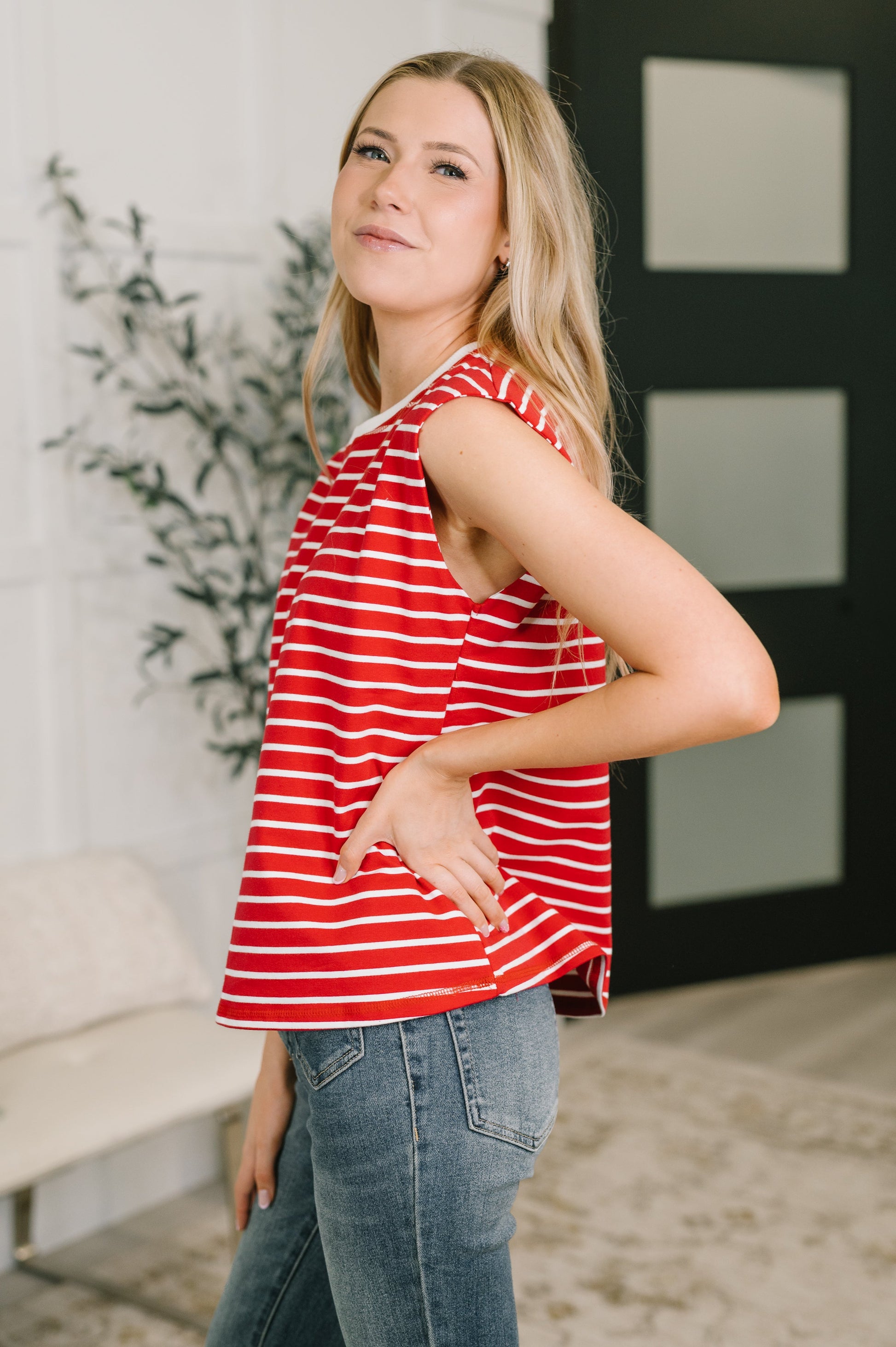 Quite Intimately Striped Muscle Tee in Red – alternate view 5