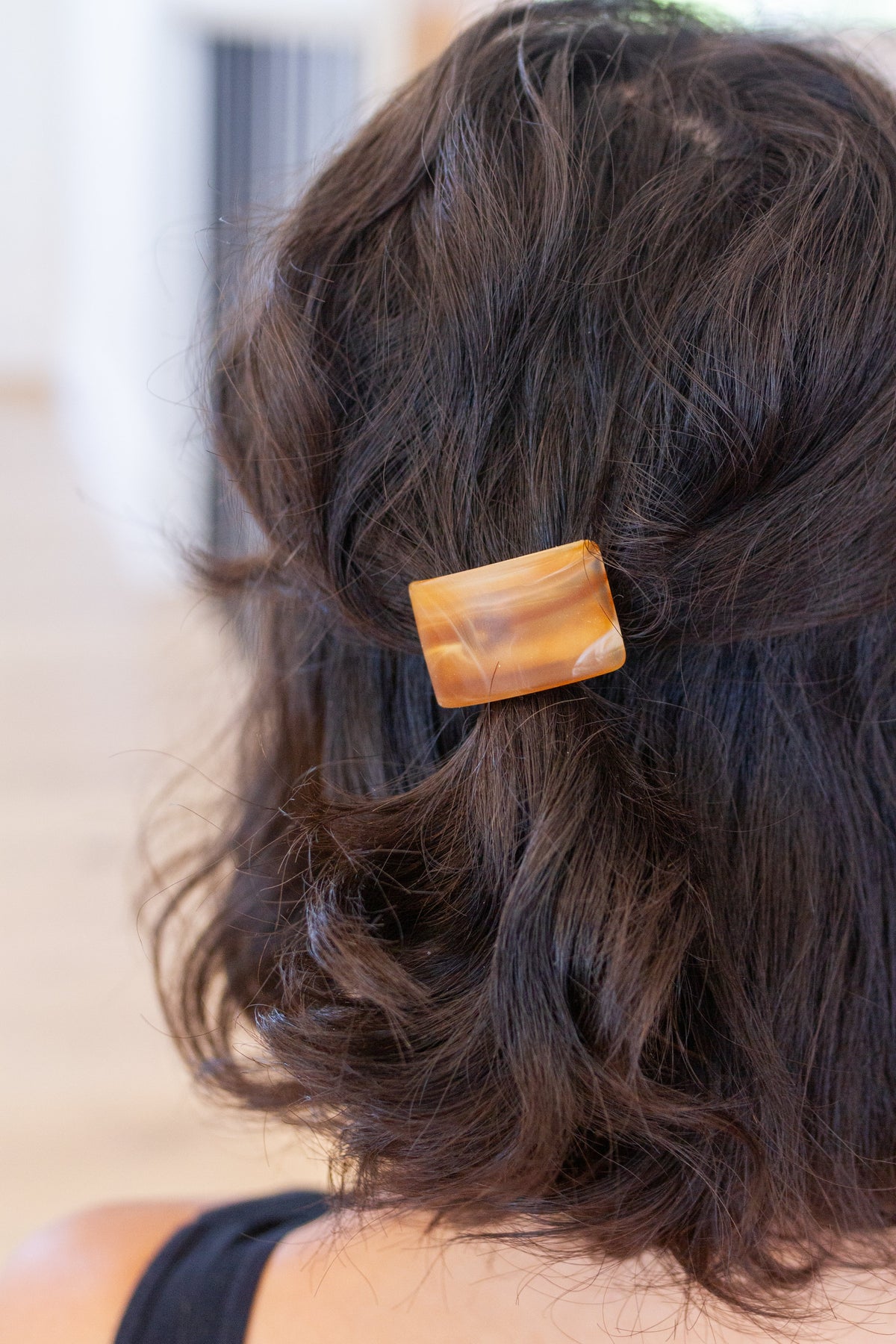 Rectangle Cuff Hair Tie Elastic in Amber, plastic cuff
