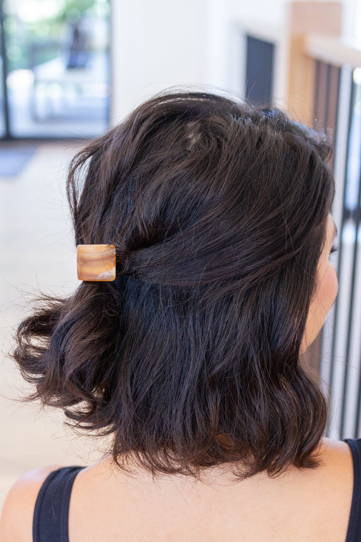 Rectangle Cuff Hair Tie Elastic in Amber, plastic cuff – alternate view 2