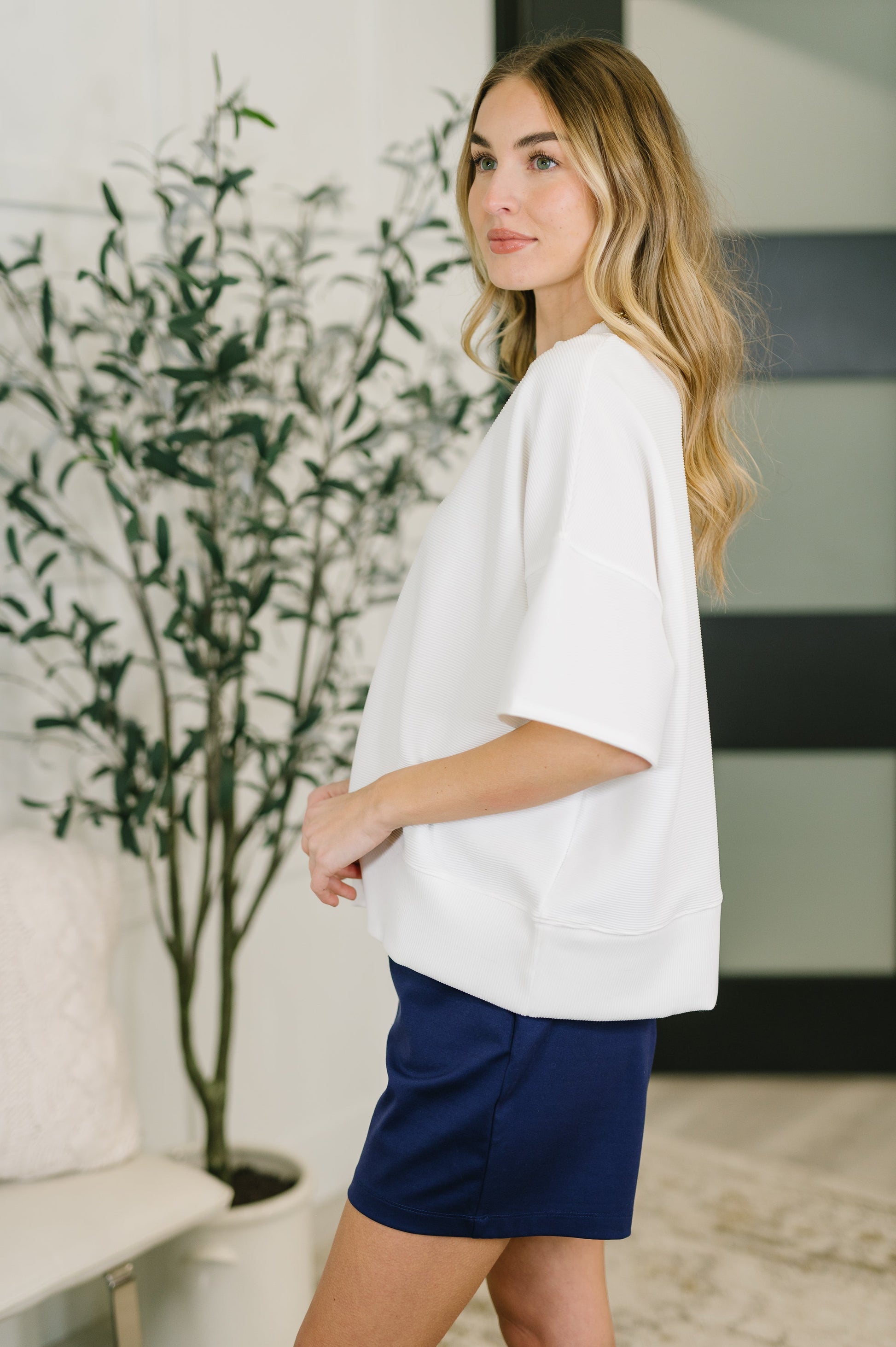 Sense of Clarity boxy top in off white ribbed knit – alternate view 4
