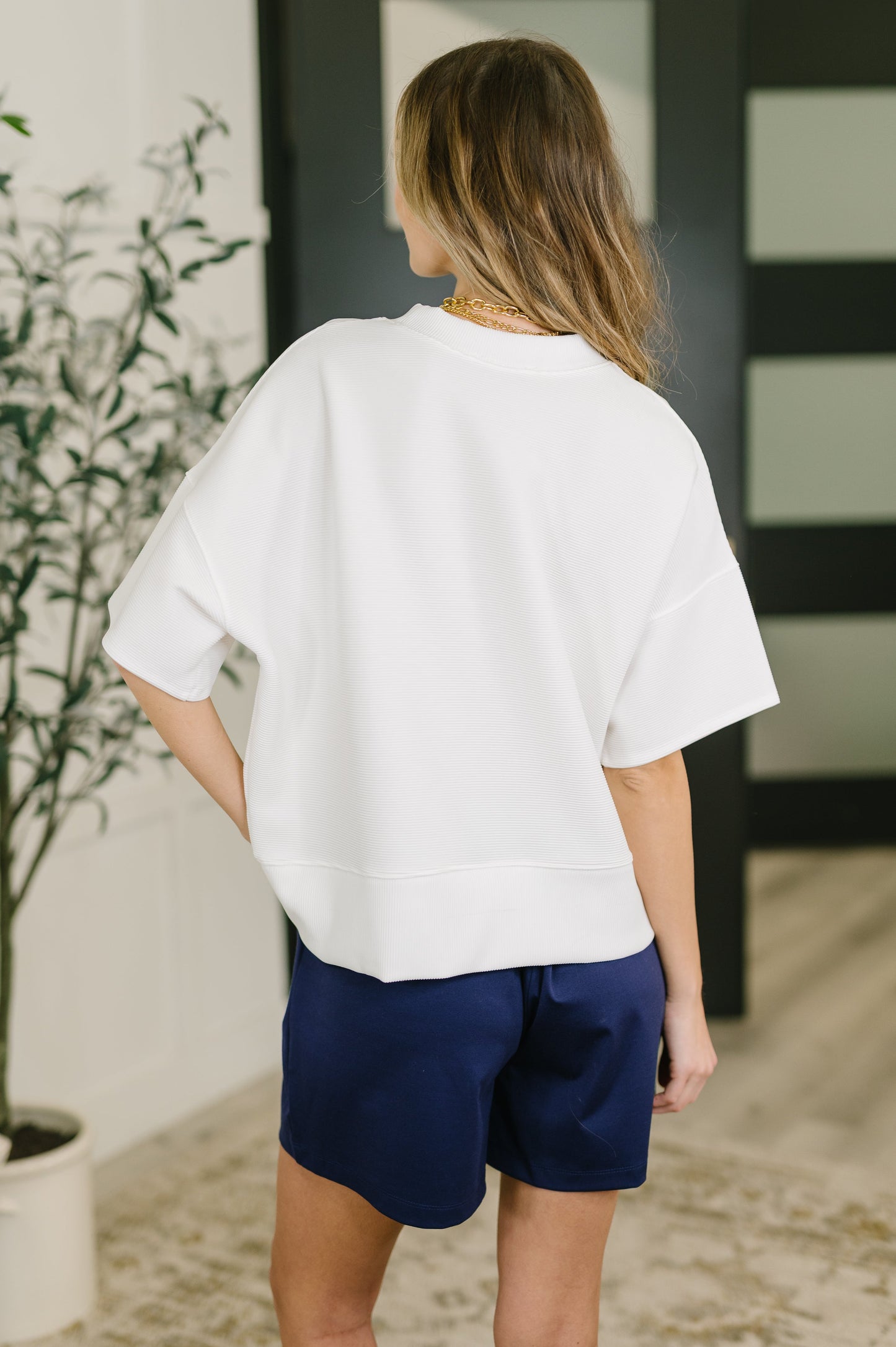 Sense of Clarity boxy top in off white ribbed knit – alternate view 5