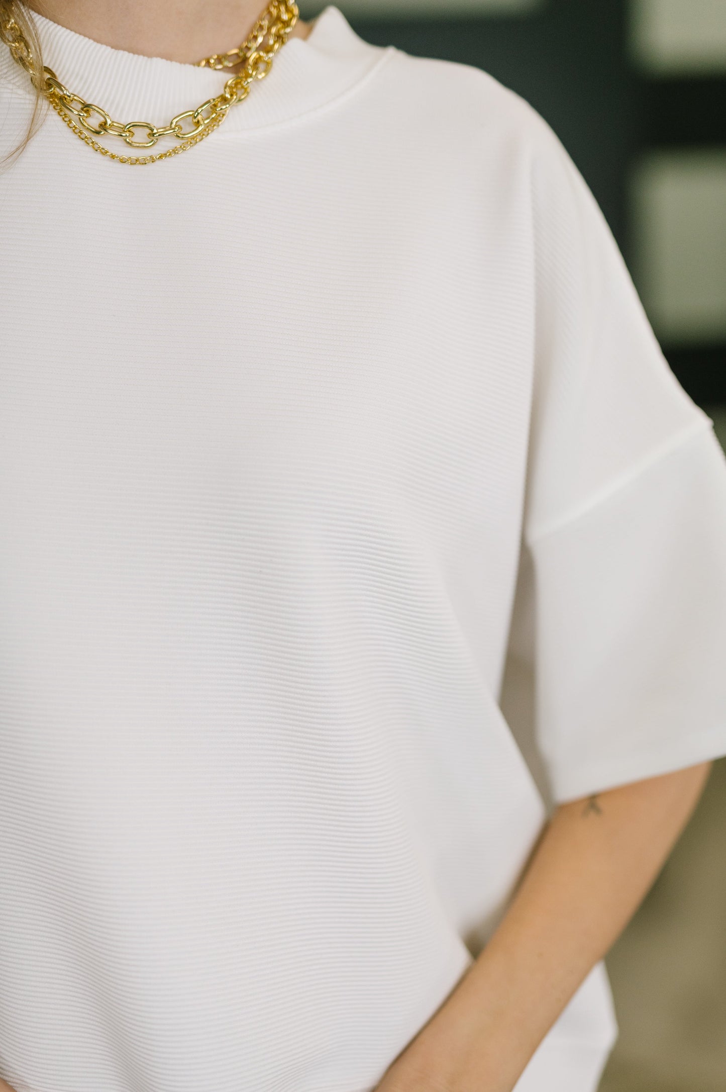 Sense of Clarity boxy top in off white ribbed knit – alternate view 2