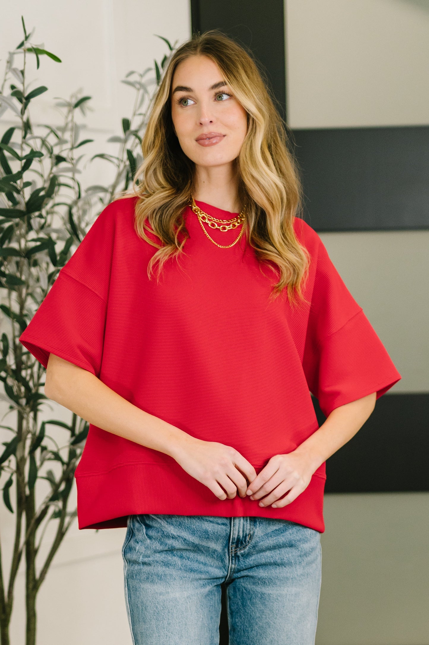 Sense of Clarity boxy top in ruby ribbed knit