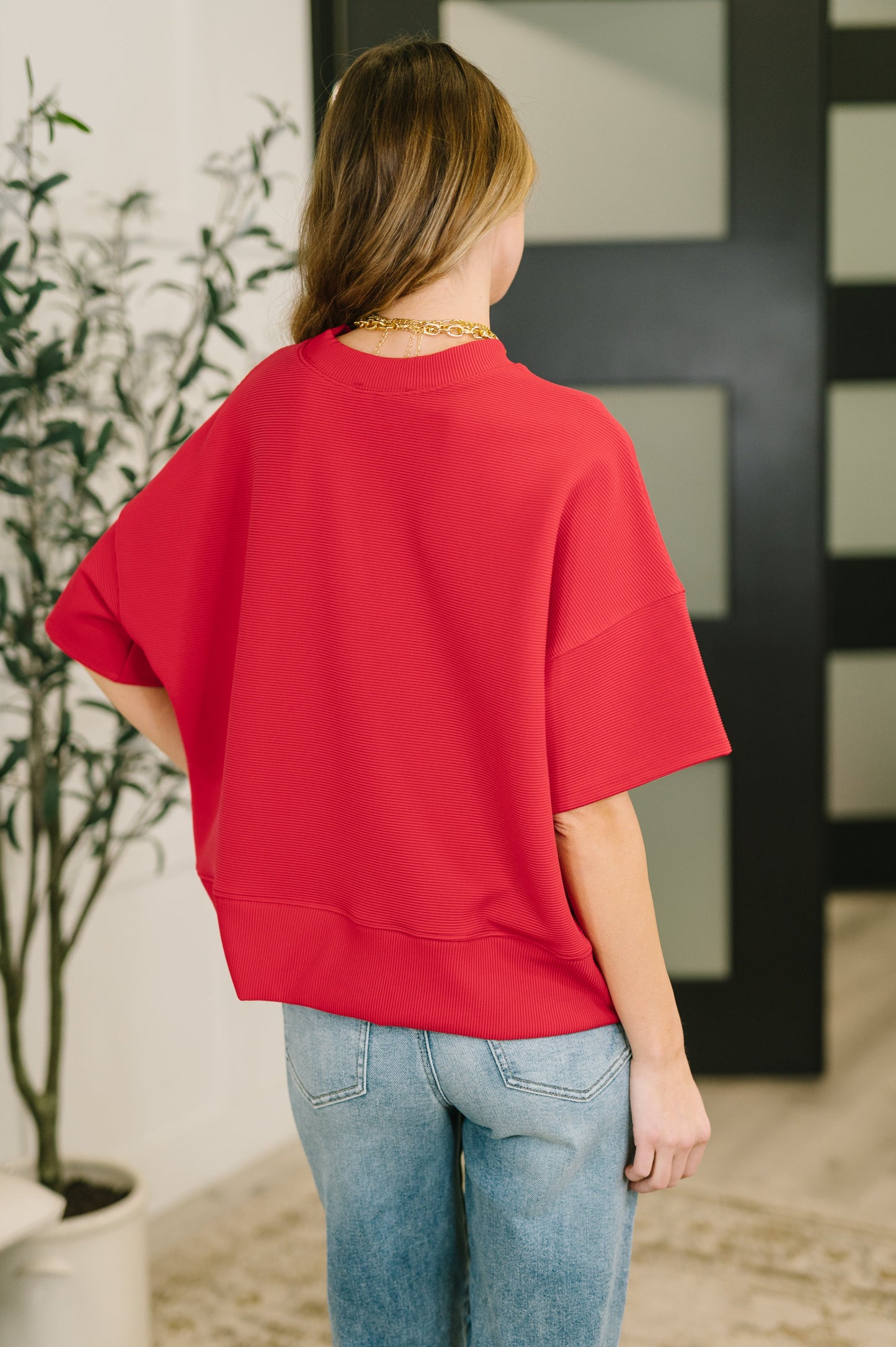 Sense of Clarity boxy top in ruby ribbed knit – alternate view 5