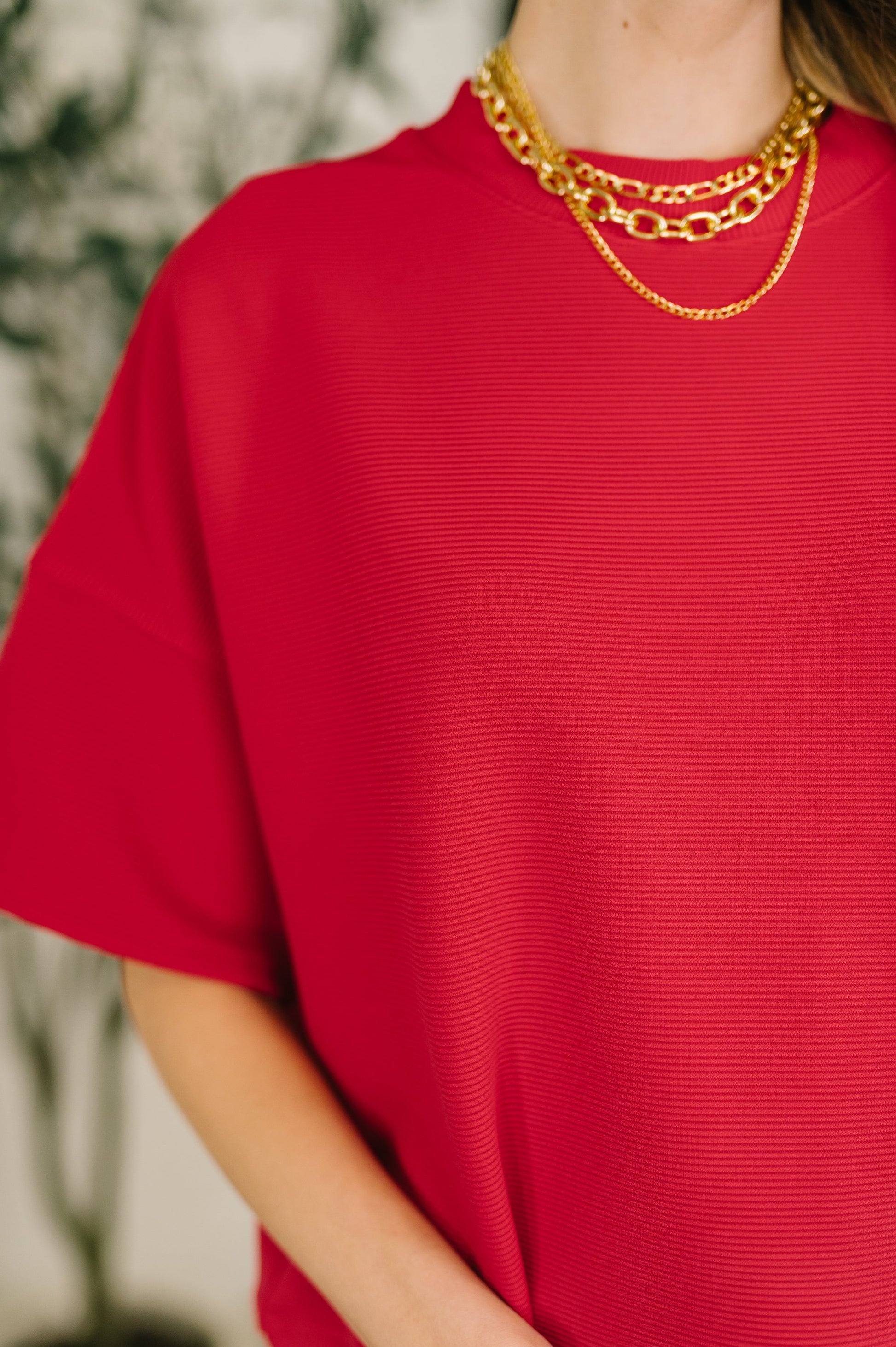 Sense of Clarity boxy top in ruby ribbed knit – alternate view 2