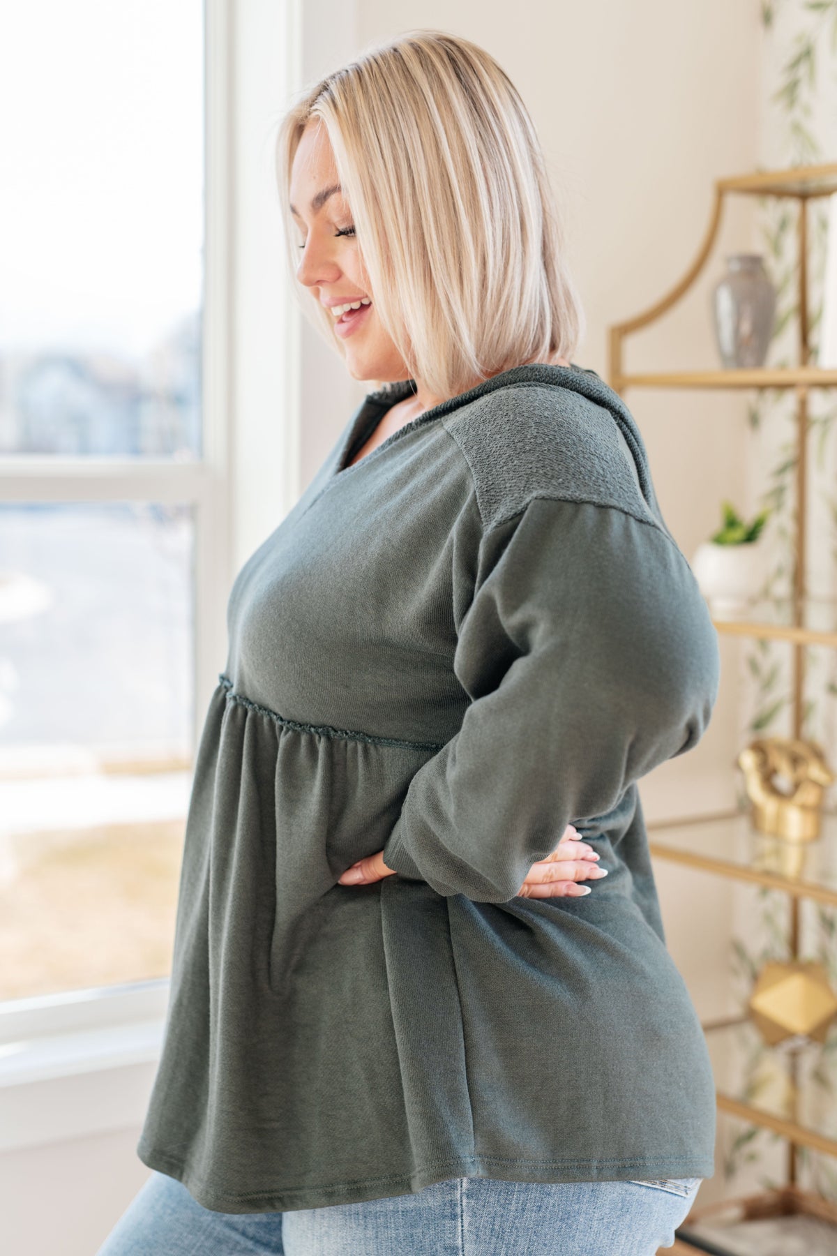 She's Not Wrong Hooded V-Neck Pullover in terry – alternate view 7