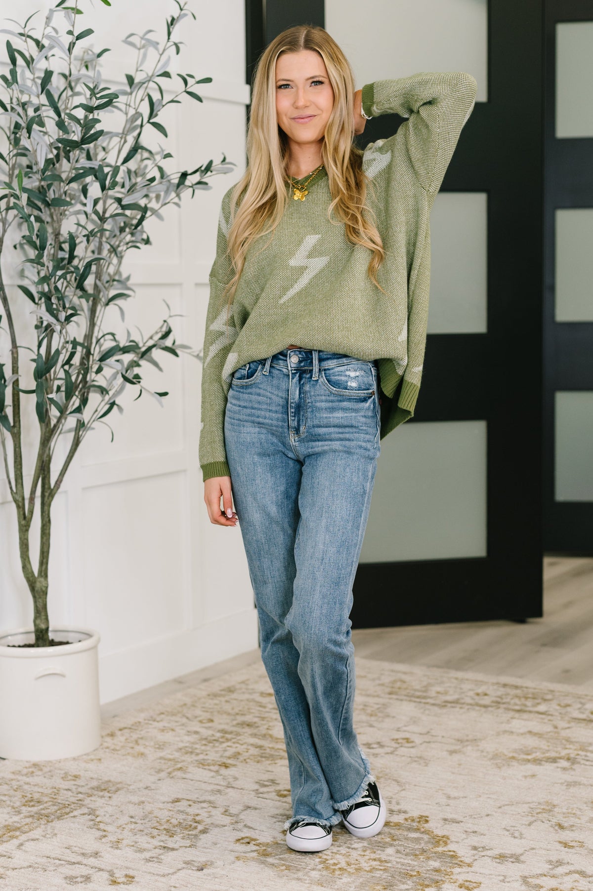Shock Value V-Neck Sweater in Olive