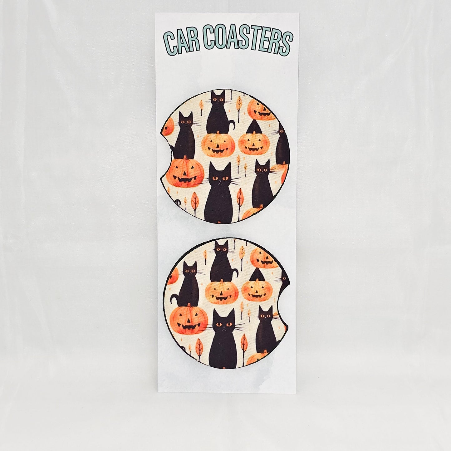 Purrfectly Pumpkin Halloween Car Coasters