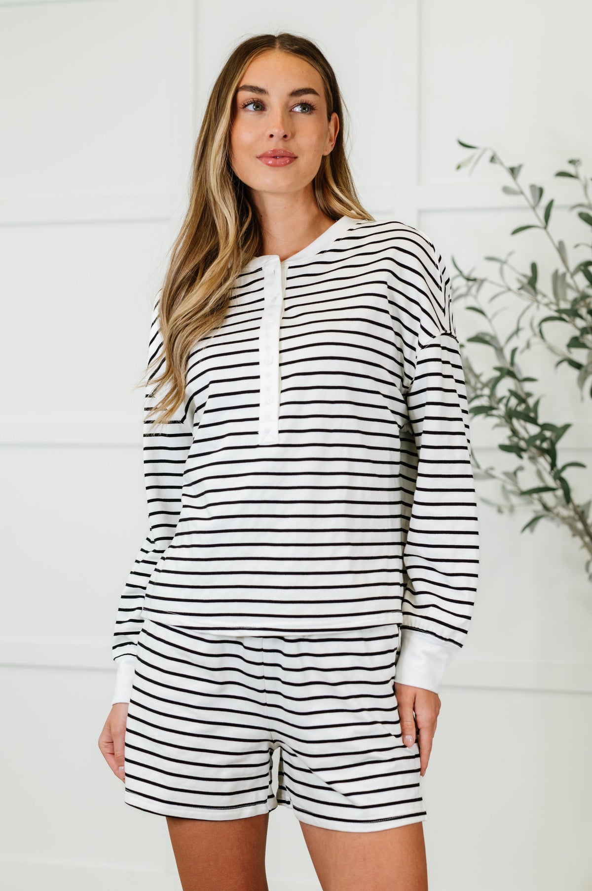 Situationally Sound Striped Long Sleeve Top and Shorts Set in terry