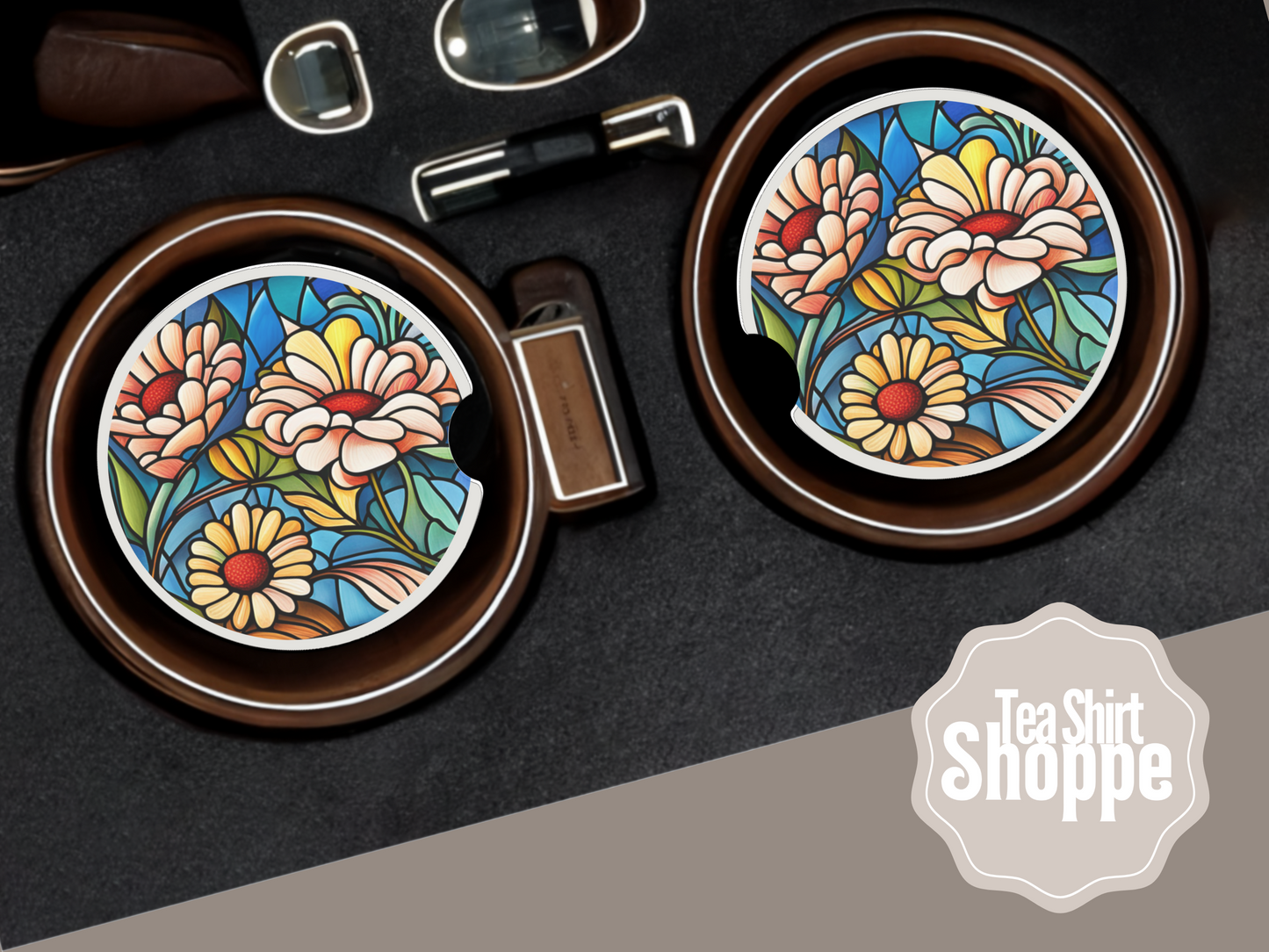 Stained Glass Garden Car Coasters