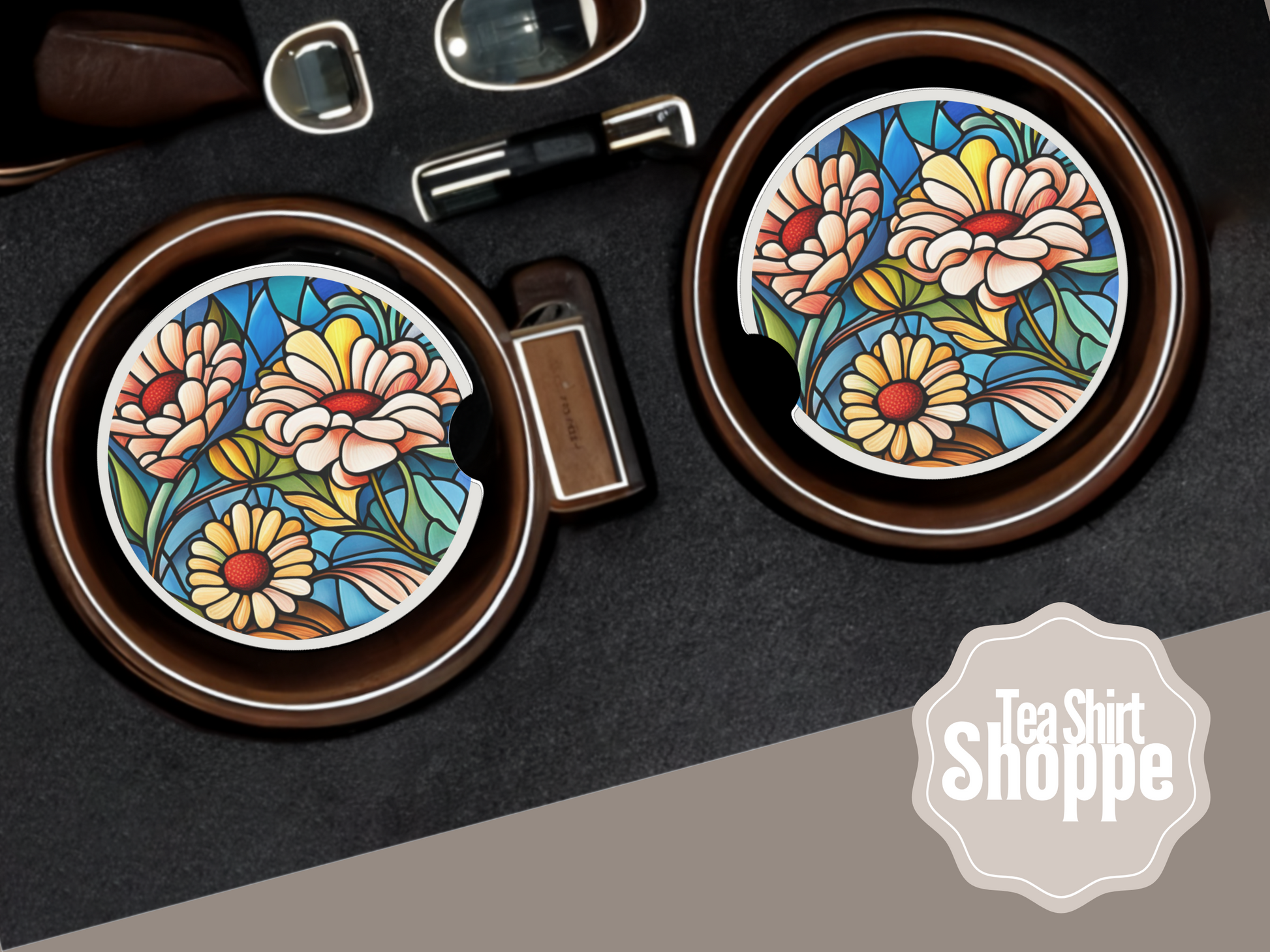 Stained Glass Garden Car Coasters Car Coaster Tea Shirt Shoppe