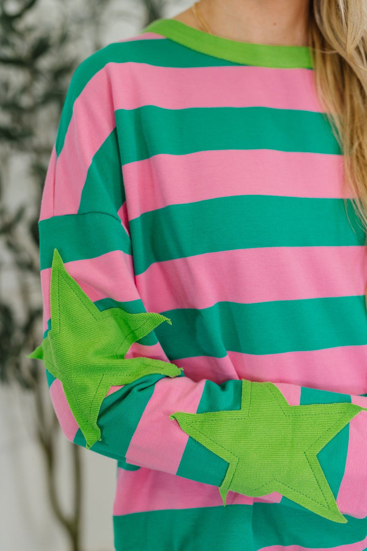 Stars On Stripes Patchwork Striped Sweatshirt in French terry – alternate view 2