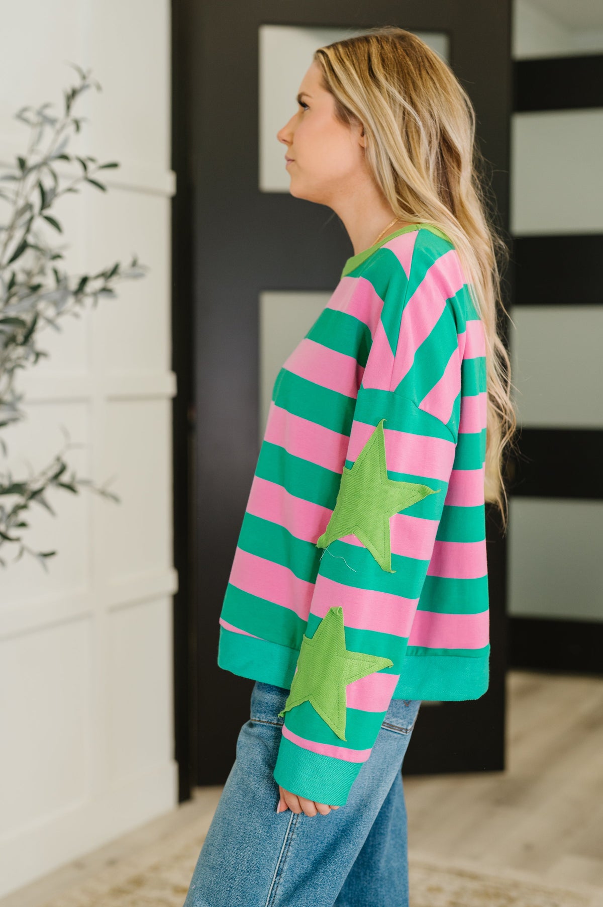 Stars On Stripes Patchwork Striped Sweatshirt in French terry – alternate view 4