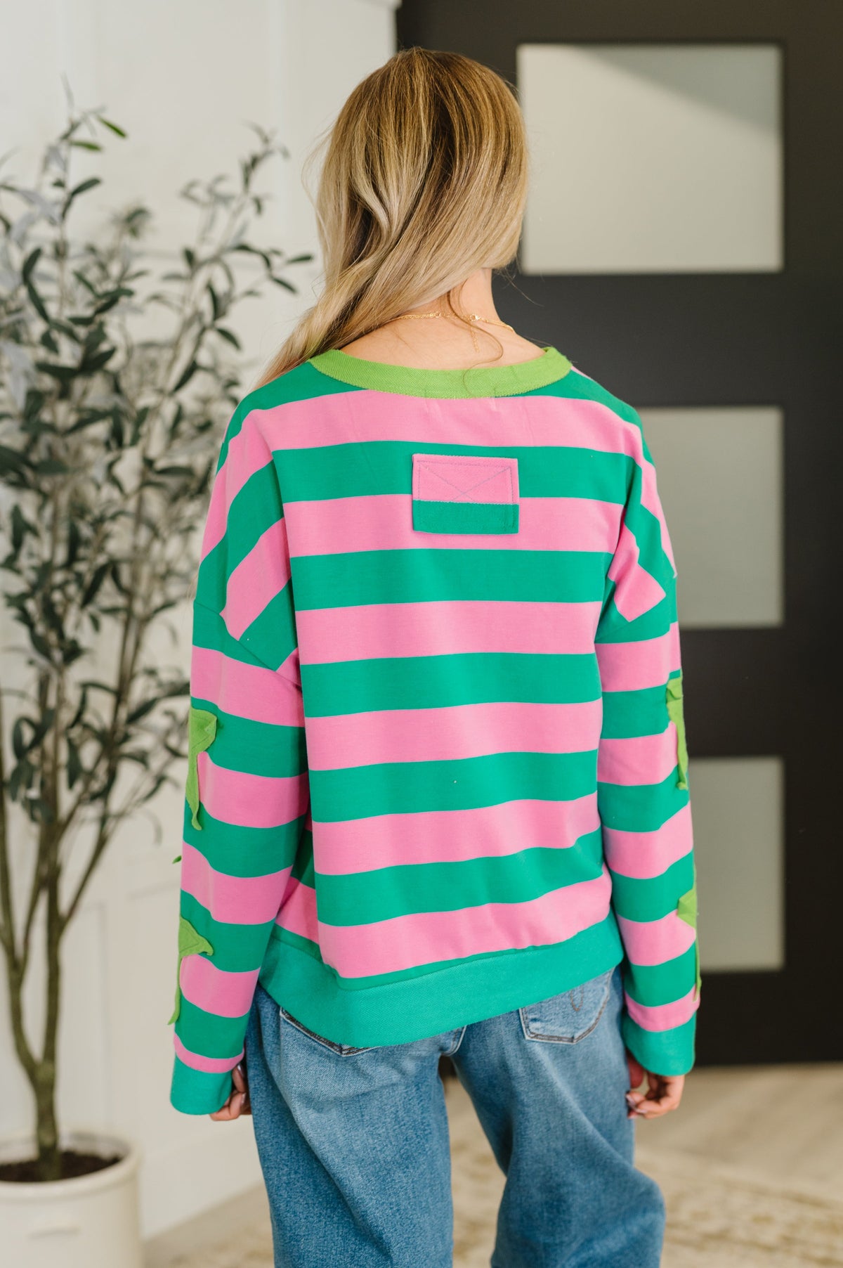 Stars On Stripes Patchwork Striped Sweatshirt in French terry – alternate view 6