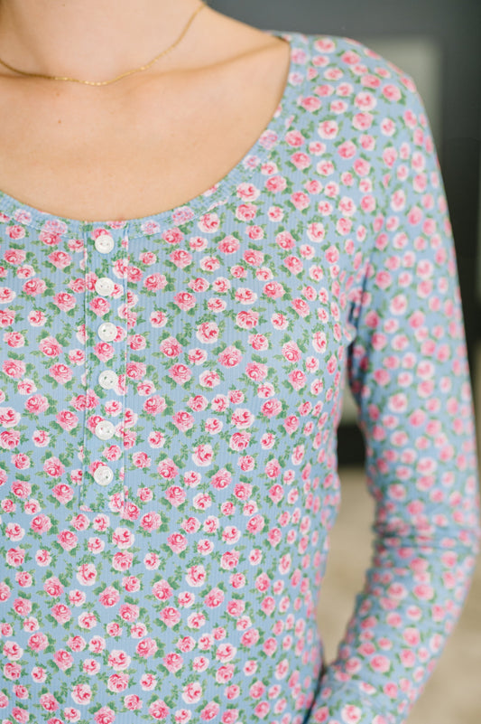 Stop and Smell the Flowers Scoop Neck Henley in ribbed knit – alternate view 2