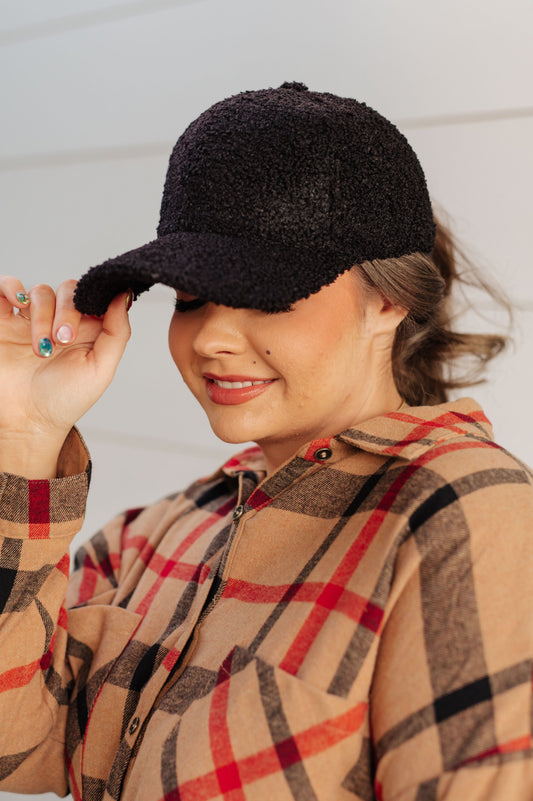 Lyla Sherpa Ball Cap in Black, fleece