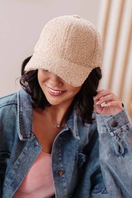 Lyla Sherpa Ball Cap in Khaki, fleece