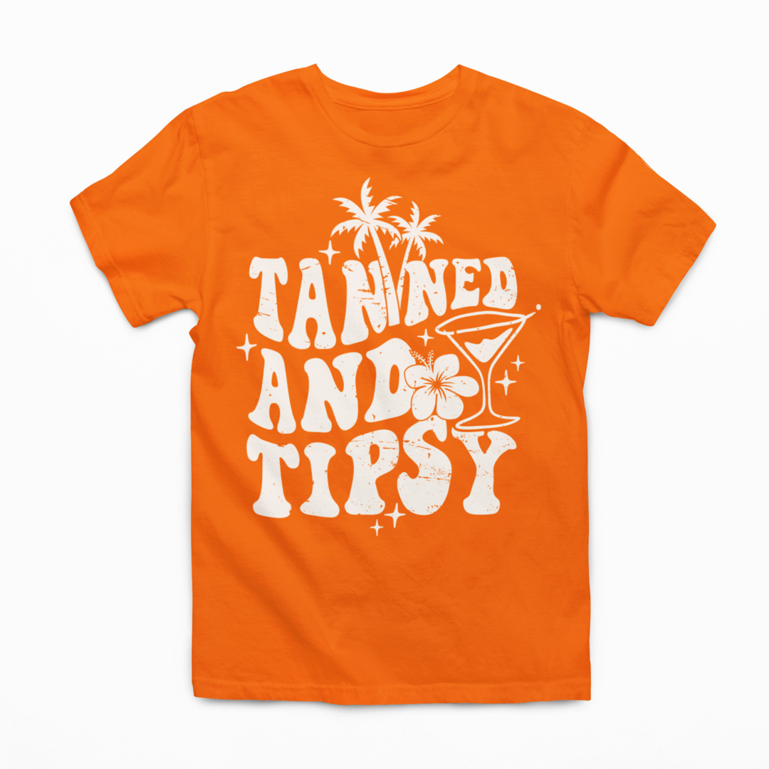 Tanned And Tipsy Graphic Tee T-shirt Tea Shirt Shoppe S Safety Orange