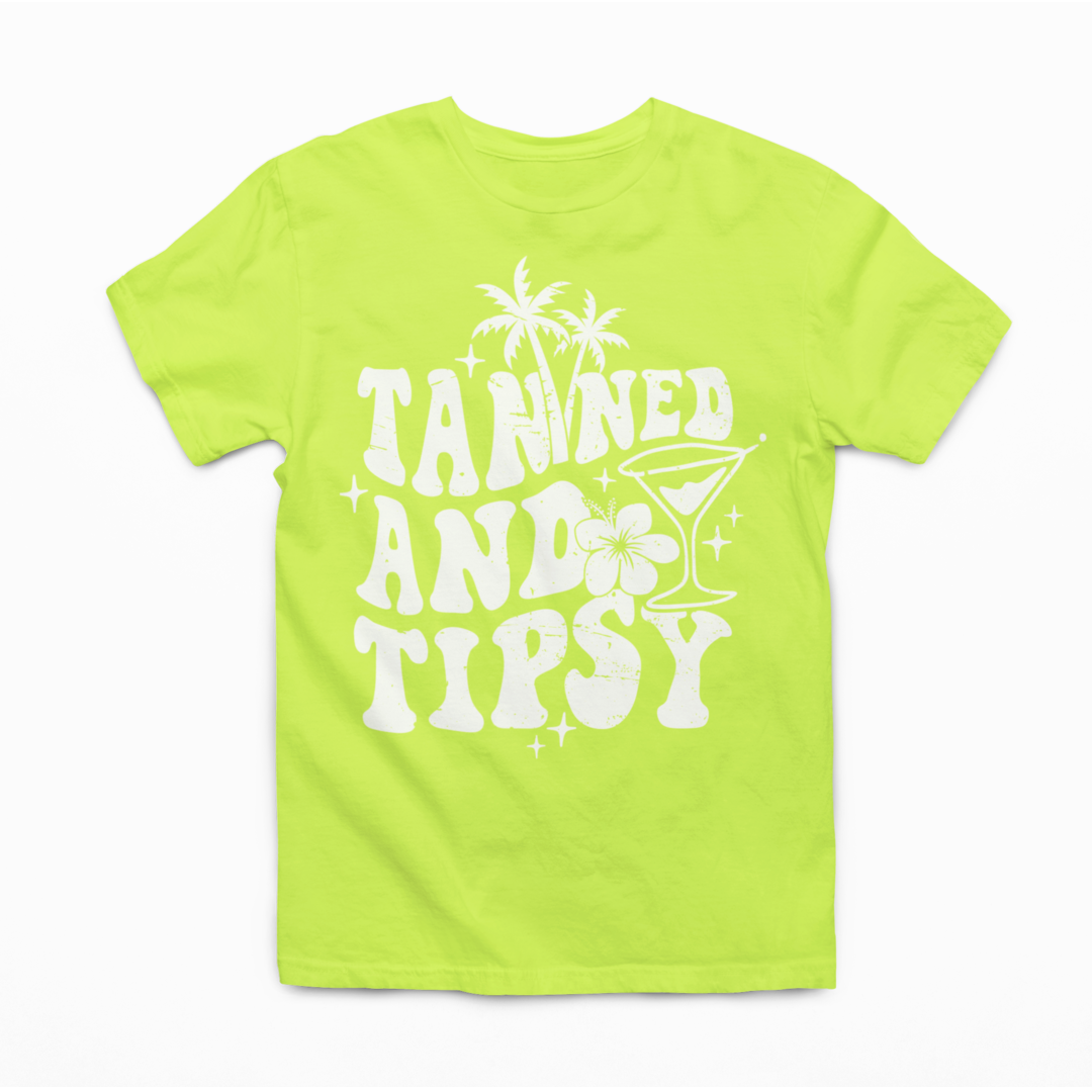 Tanned And Tipsy Graphic Tee T-shirt Tea Shirt Shoppe S Saftey Green