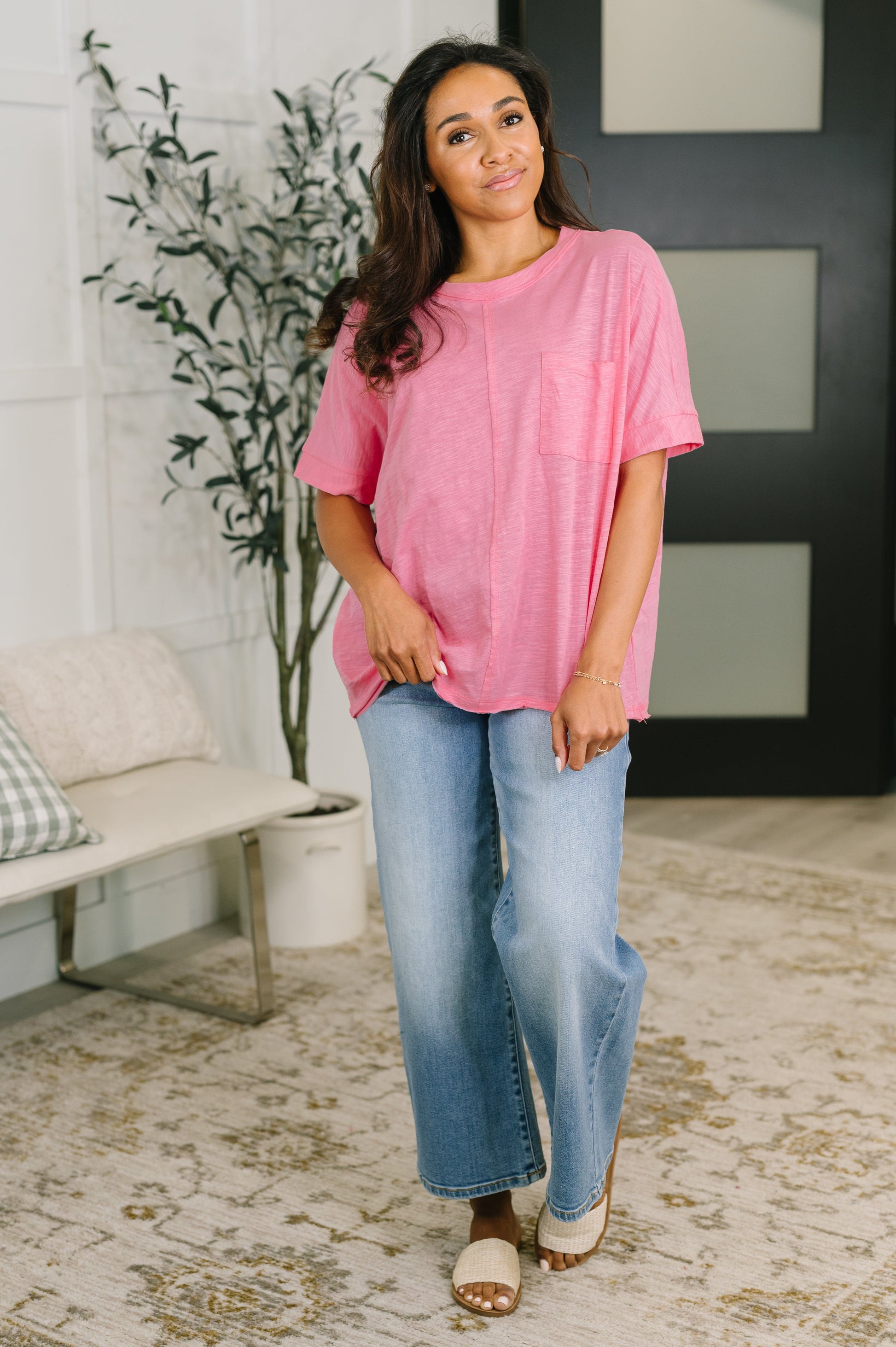 The Layback Relaxed Basic Tee in Pink – alternate view 3