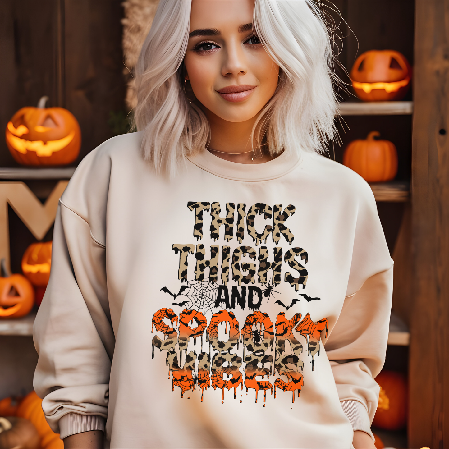 Thick Thighs And Spooky Vibes Graphic Sweatshirt