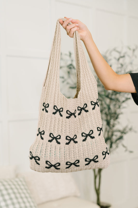 Topped With a Bow knit tote bag in sweater knit