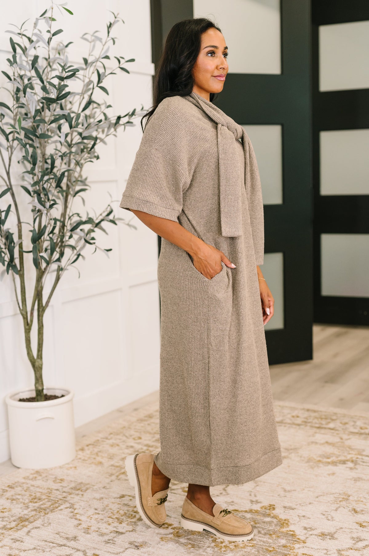 Travel Envy Ribbed Knit Dress in Light Coco – alternate view 4