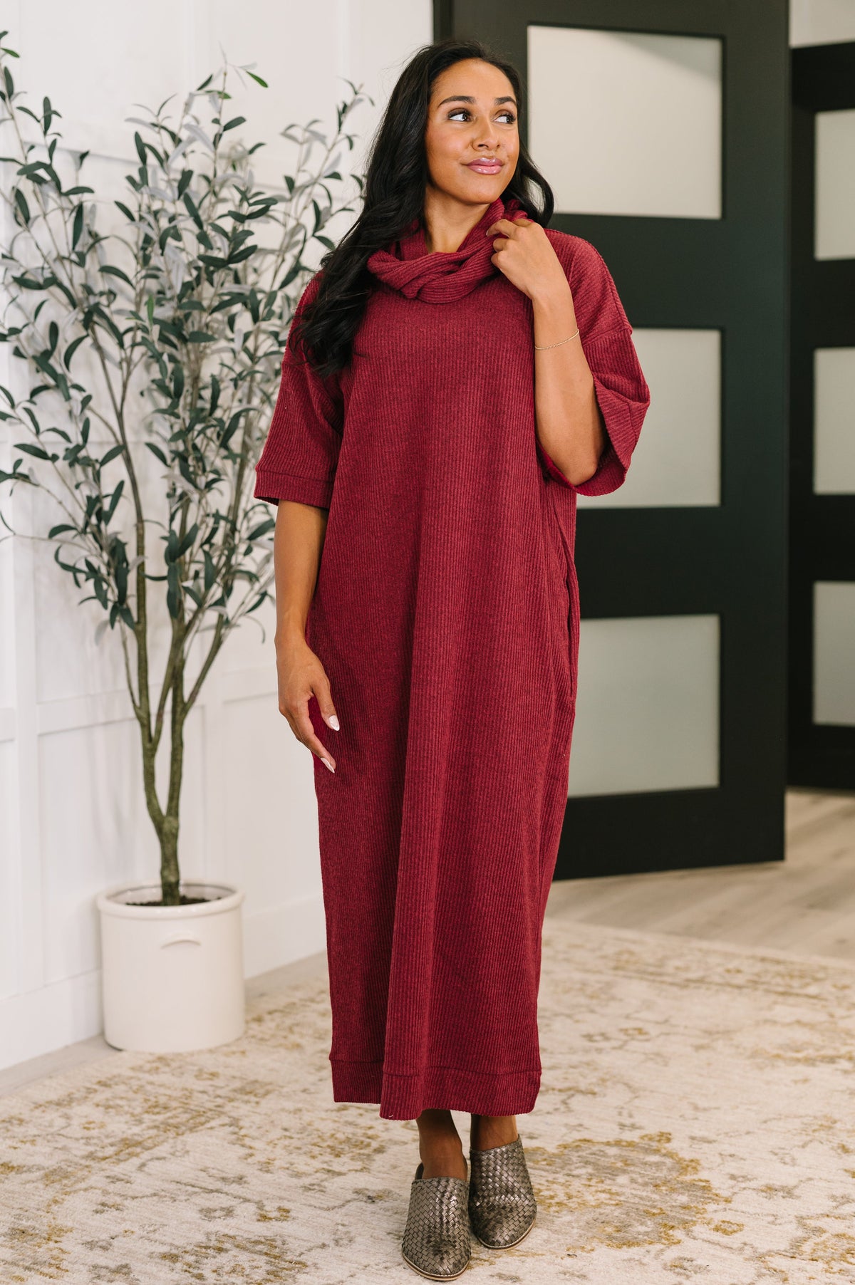 Travel Envy Ribbed Knit Dress in Wine – alternate view 5