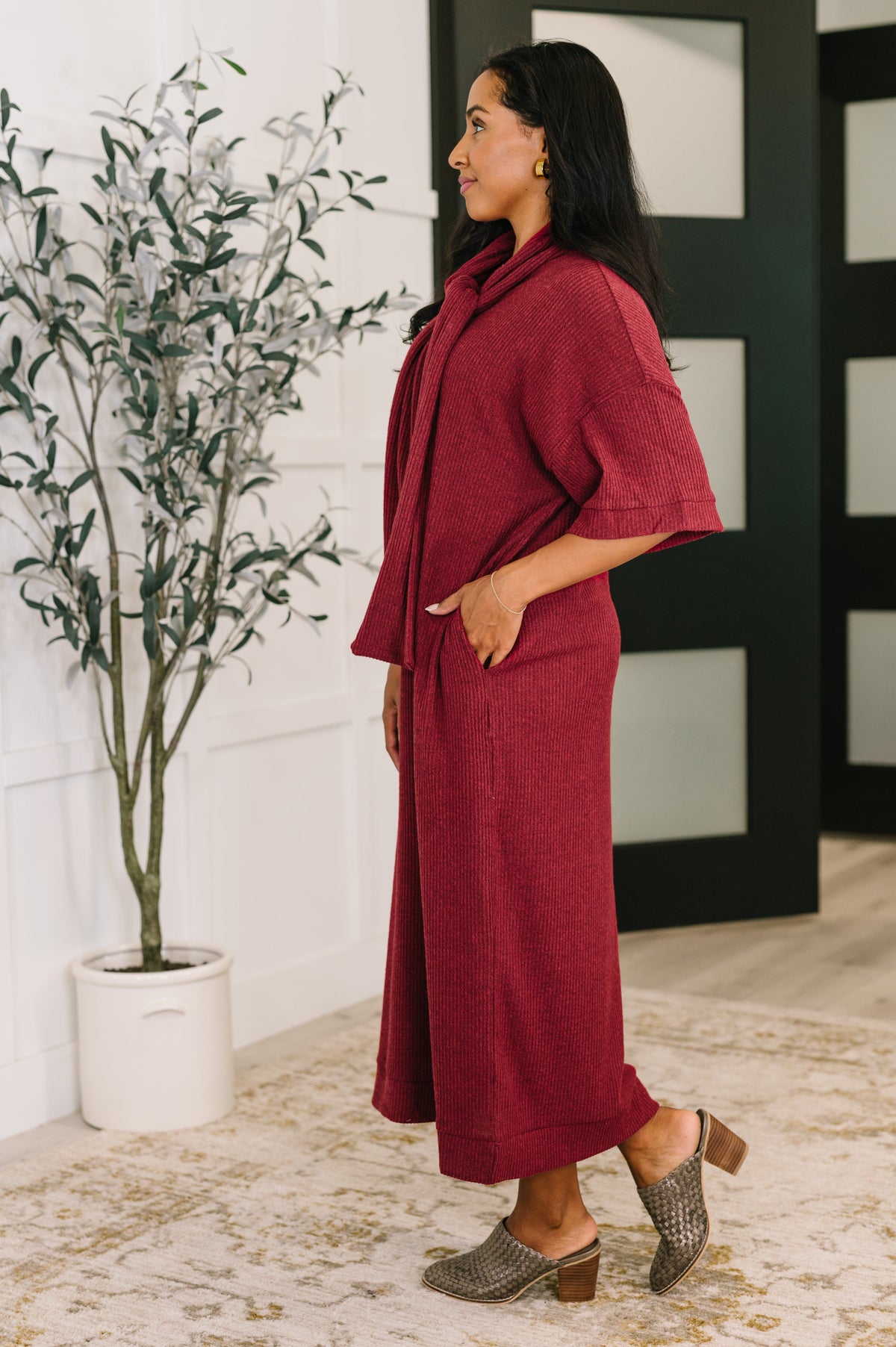 Travel Envy Ribbed Knit Dress in Wine – alternate view 3