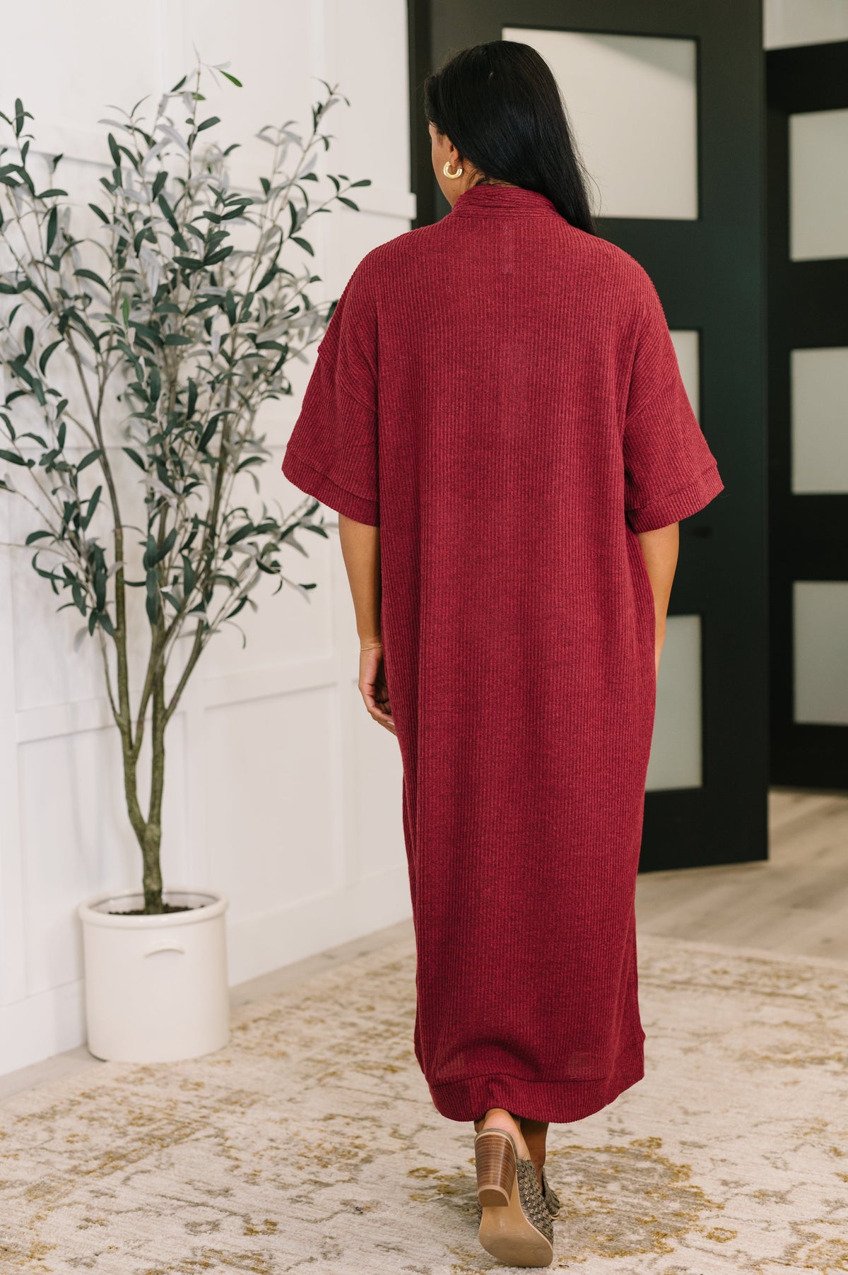 Travel Envy Ribbed Knit Dress in Wine – alternate view 4
