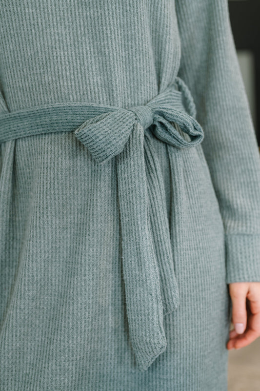 Travel Plush Knit Dress in Soft Teal, waffle knit – alternate view 2