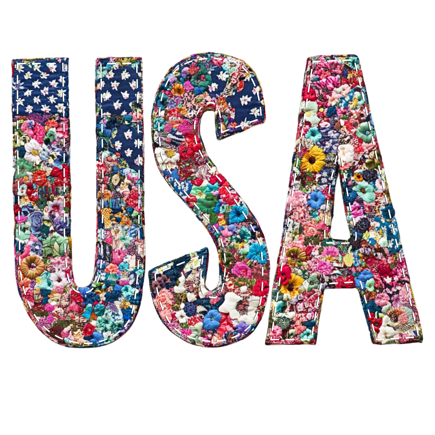 Floral Patchwork USA Hot Peel Custom Full Color Ready For Press DTF Print Transfer, Direct To Film Tea-Shirt Shoppe