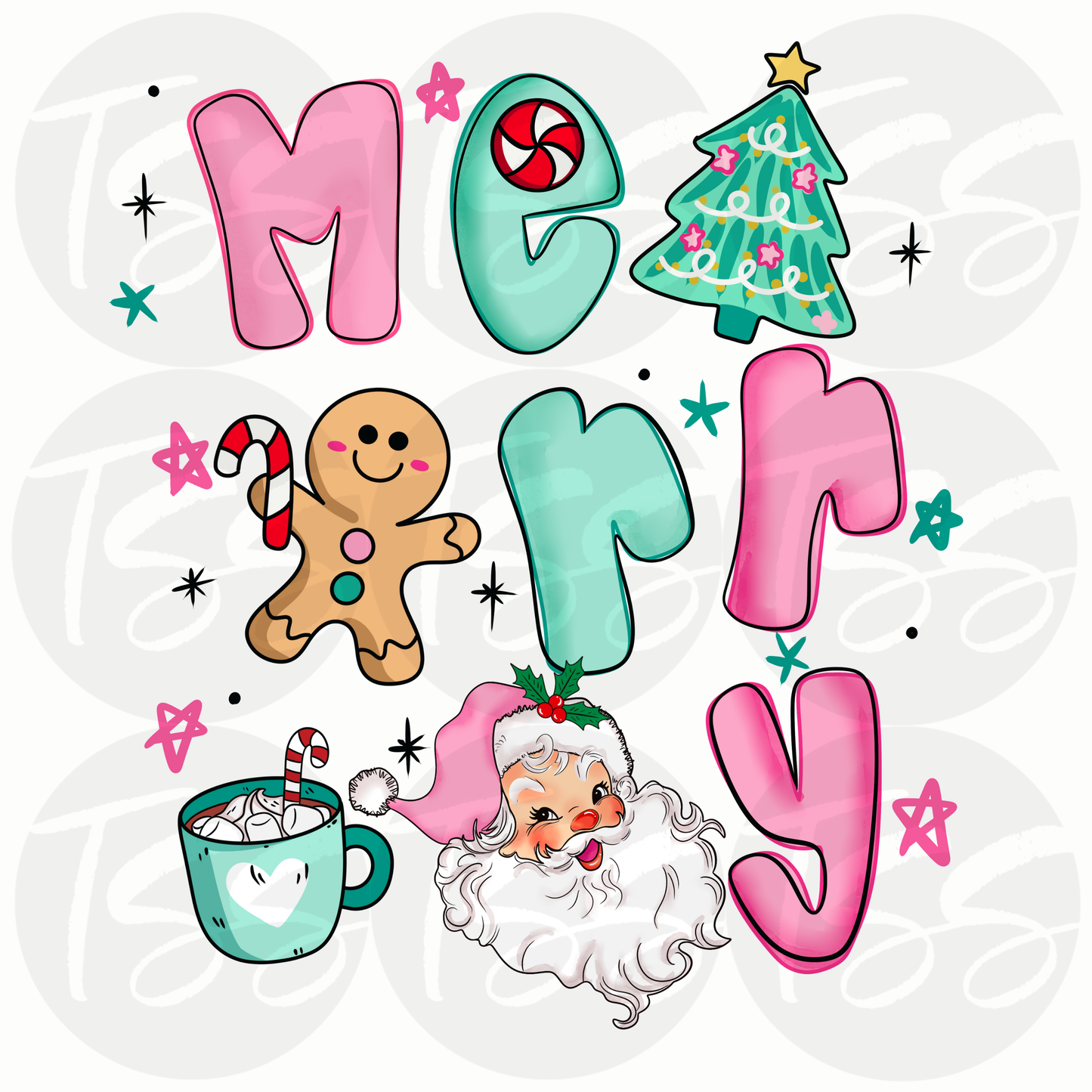 Candy Cane Merry Full Color Ready For Press DTF Print Transfer, Direct To Film