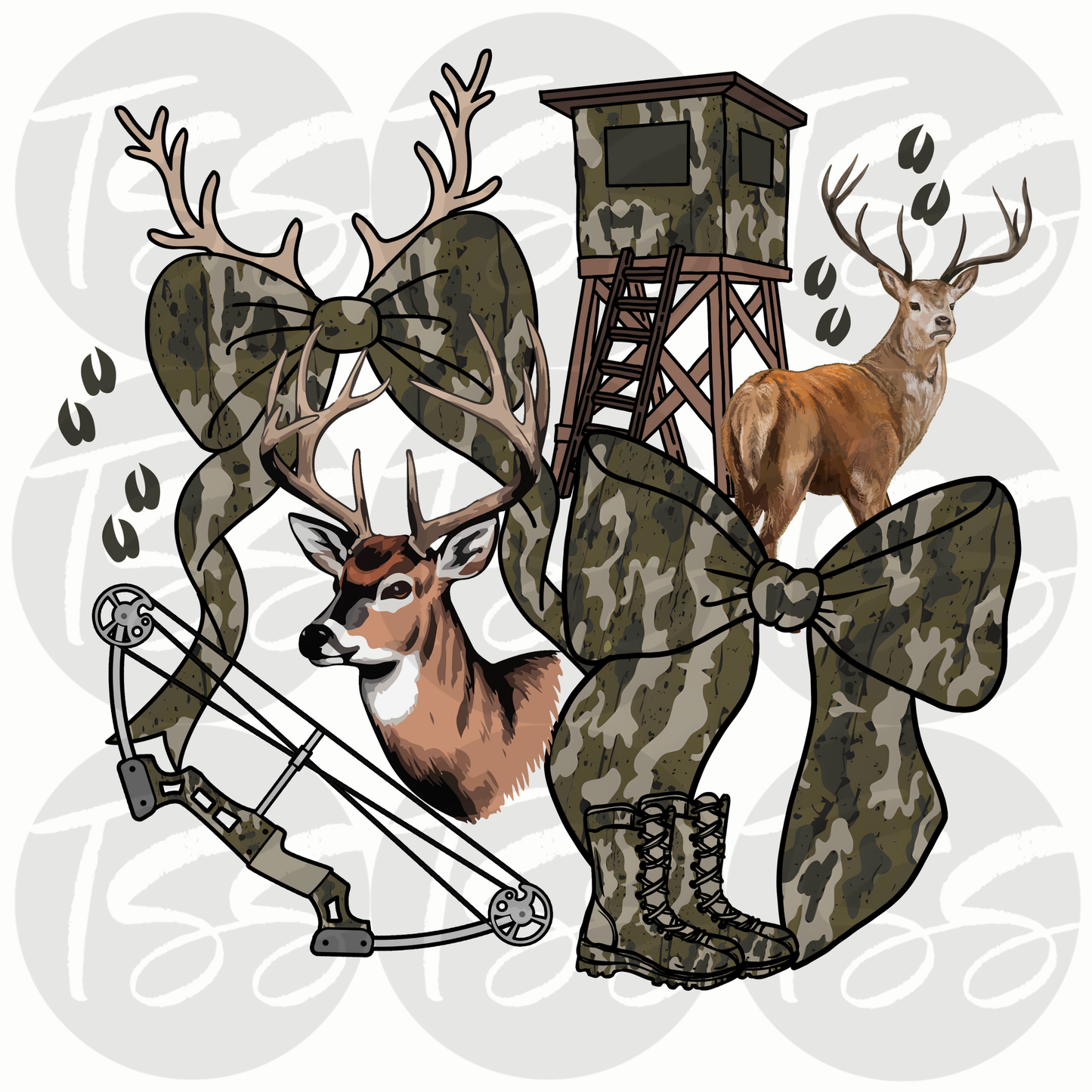 Camo & Antlers Full Color Ready For Press DTF Print Transfer, Direct To Film