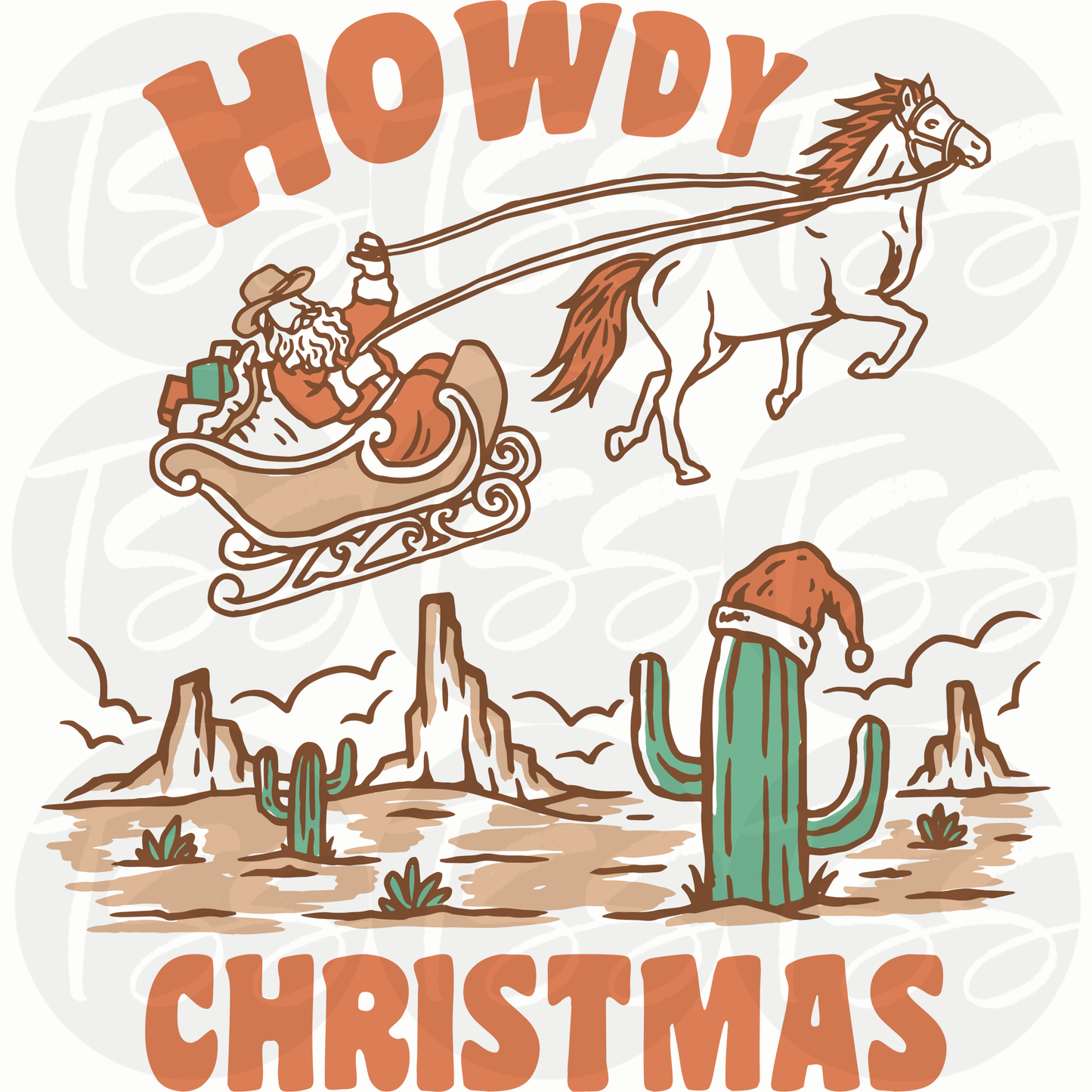 Howdy Christmas Desert Full Color Ready For Press DTF Print Transfer, Direct To Film