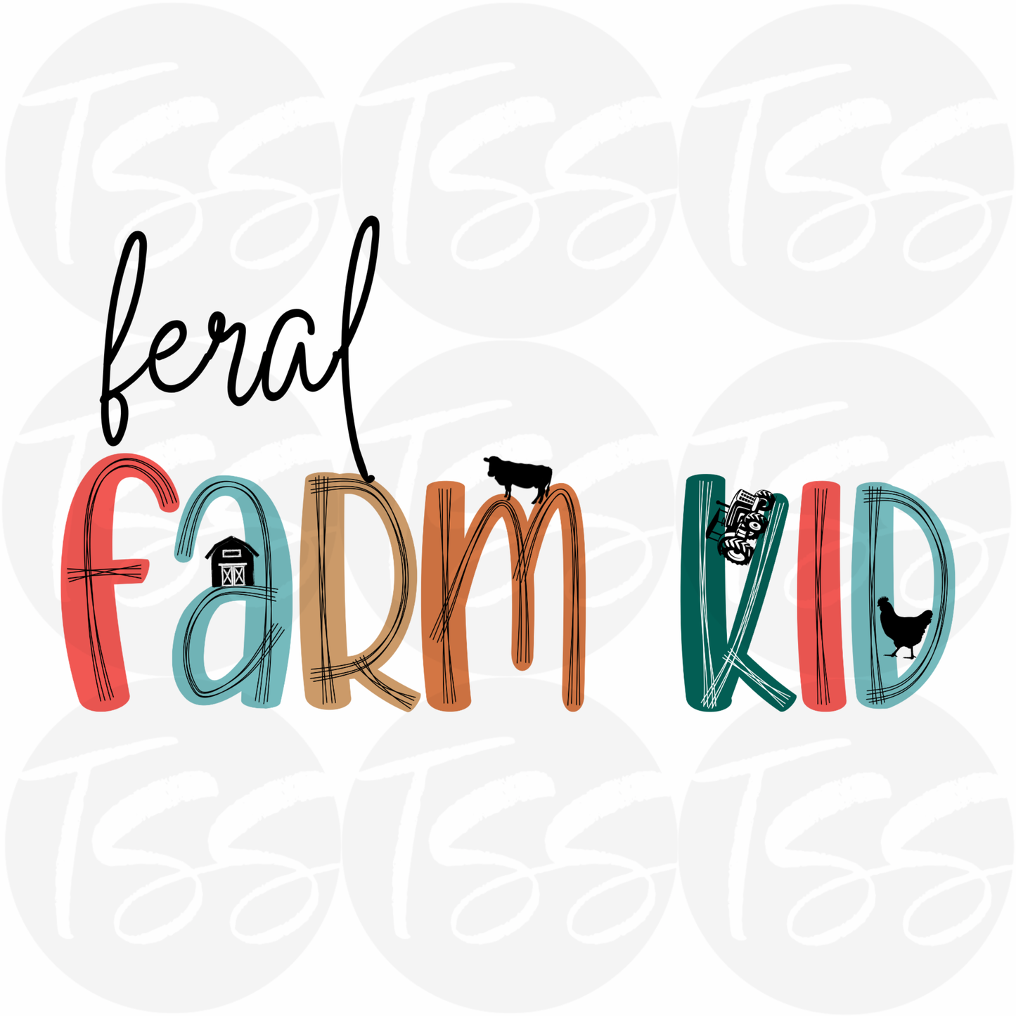 Feral Farm Kid Hot Peel Custom Full Color Ready For Press DTF Print Transfer, Direct To Film
