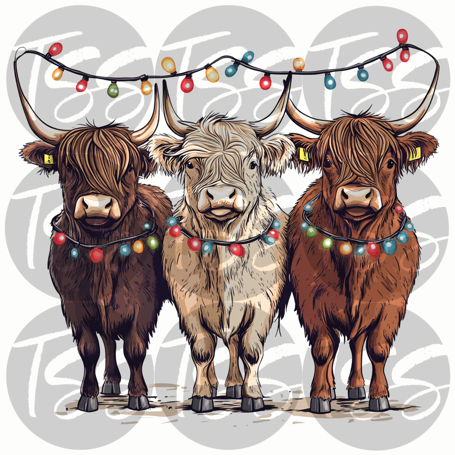 Christmas Cow Full Color Ready For Press DTF Print Transfer, Direct To Film
