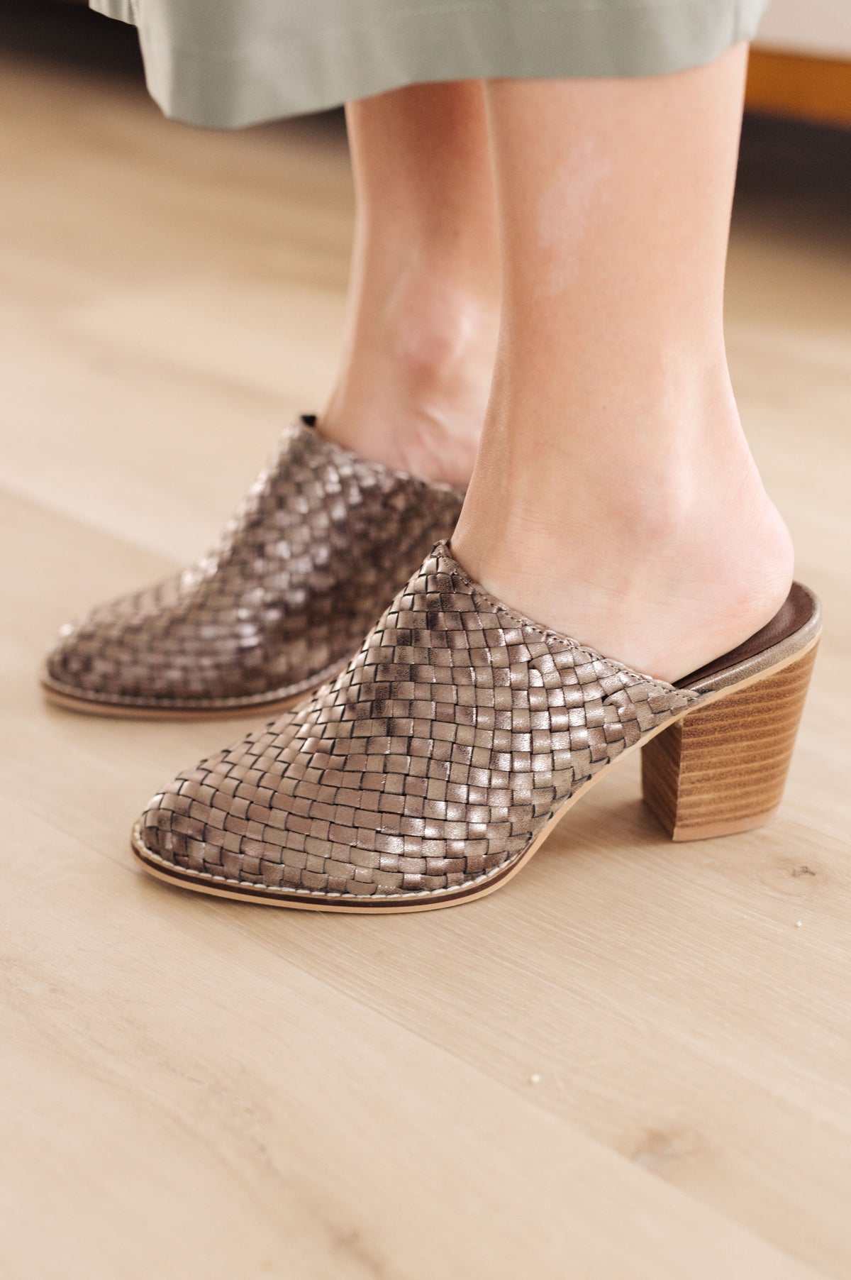 Walk With Me Woven Mules in bronze vegan leather – alternate view 2