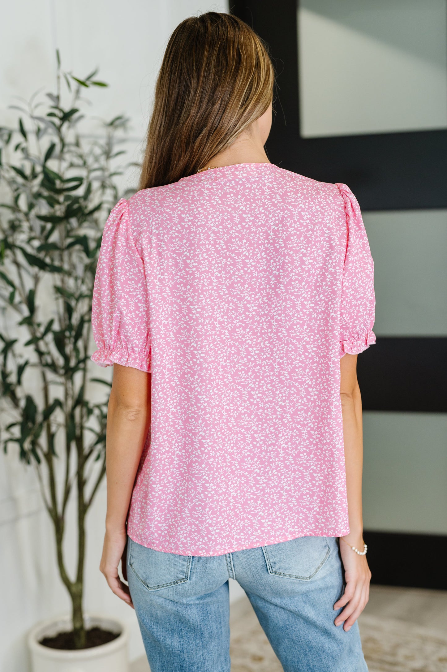 Wander Bloom Embroidered Puff Sleeve Blouse in Pink – alternate view 5