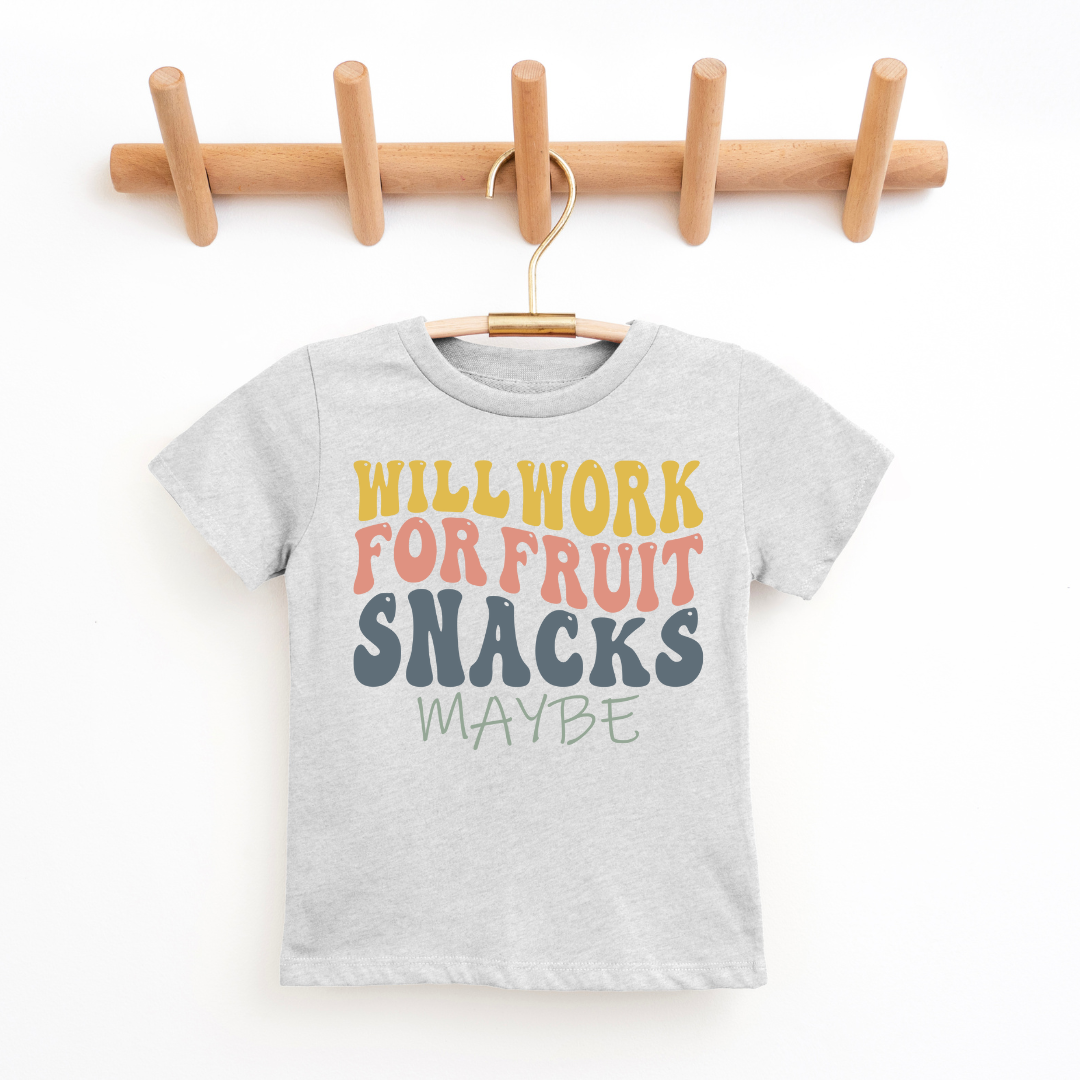 Will Work For Fruit Snacks Youth & Toddler Graphic Tee Youth Graphic Tee Tea Shirt Shoppe 2T Heather