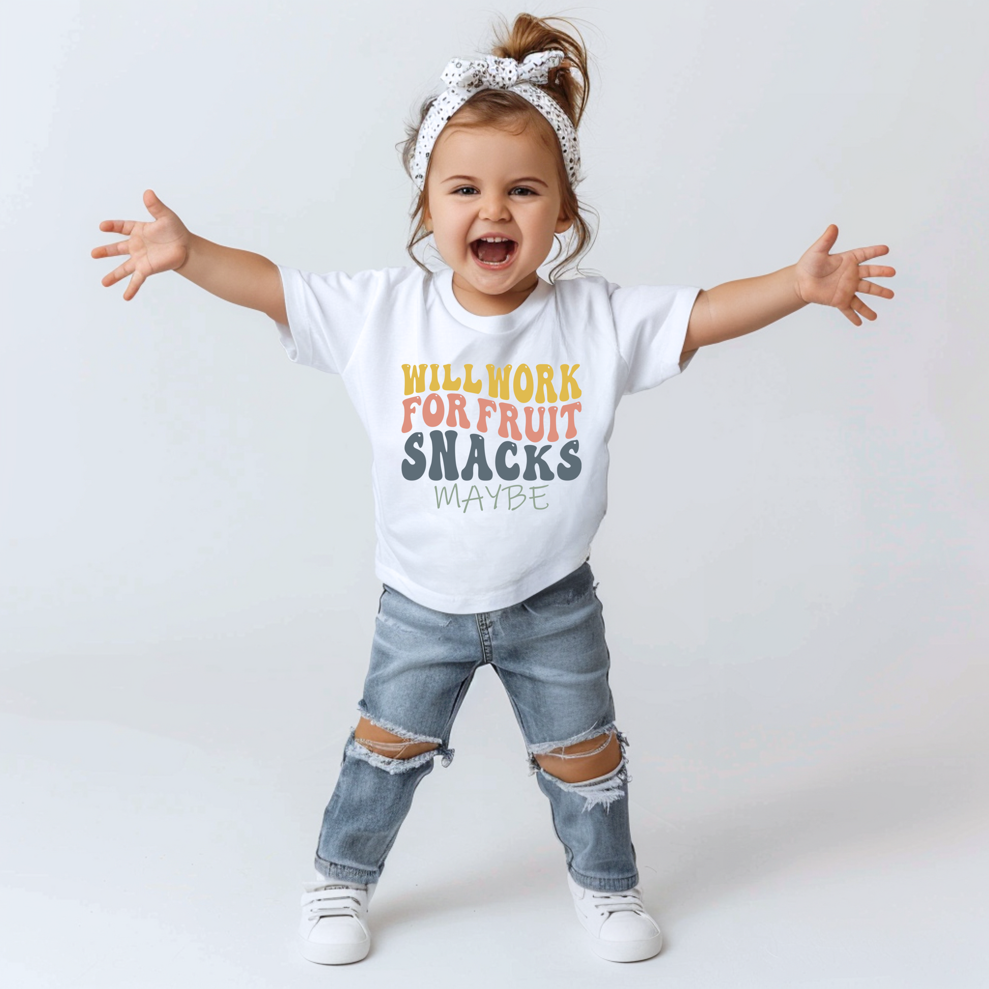 Will Work For Fruit Snacks Youth & Toddler Graphic Tee Youth Graphic Tee Tea Shirt Shoppe 2T White