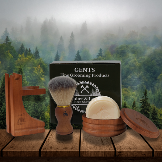 GENTS Cedar & Pine Wood Shaving Bowl & Shave Brush Set