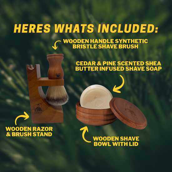 GENTS Cedar & Pine Wood Shaving Bowl & Shave Brush Set