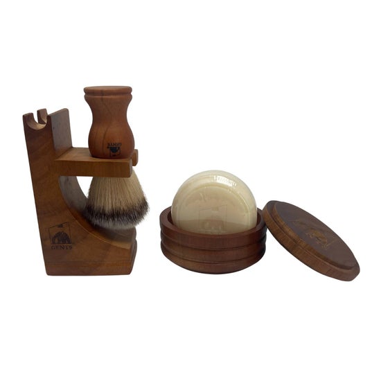 GENTS Cedar & Pine Wood Shaving Bowl & Shave Brush Set