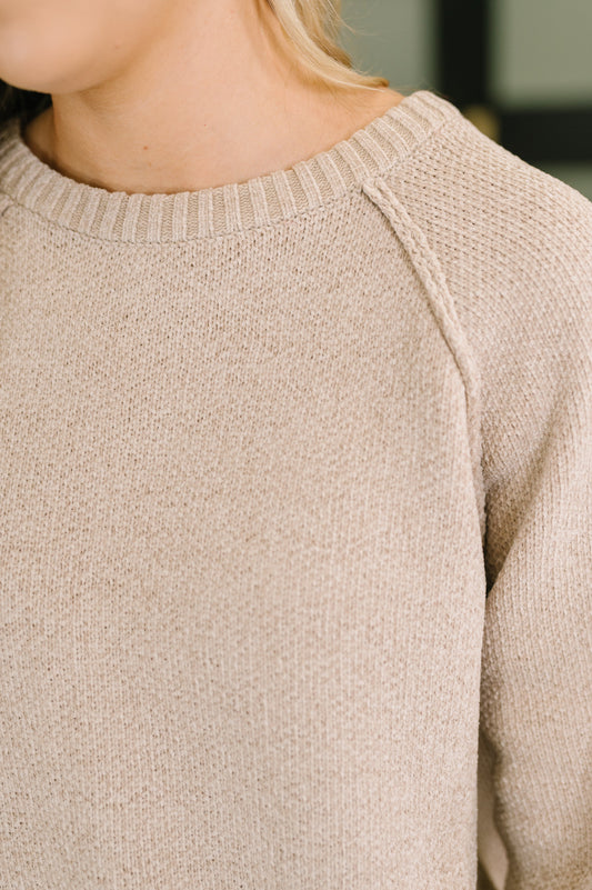 Words Of Wisdom Raglan Sleeve Sweater in Mocha, knit – alternate view 2
