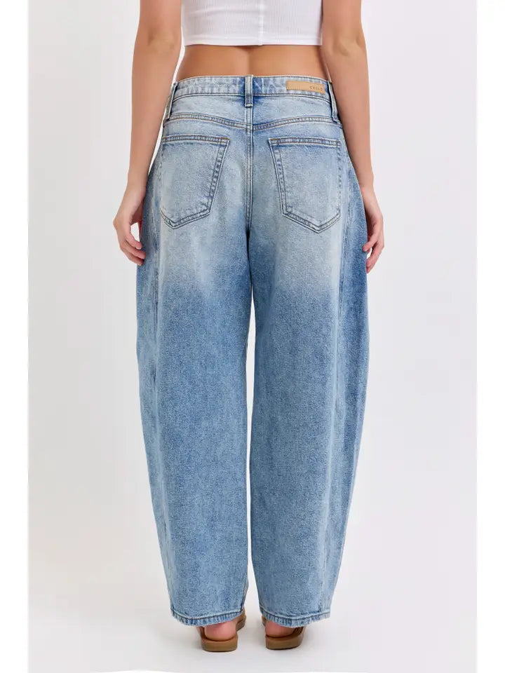 Mid-Waisted Barrel Jeans with Side Panels