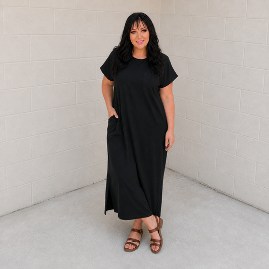 Fix You Right Up Short Sleeve Midi Dress in Black