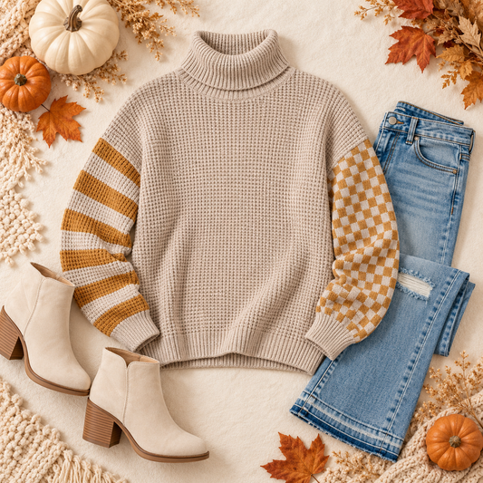 Super Seasonal Patchwork Waffle Knit Sweater